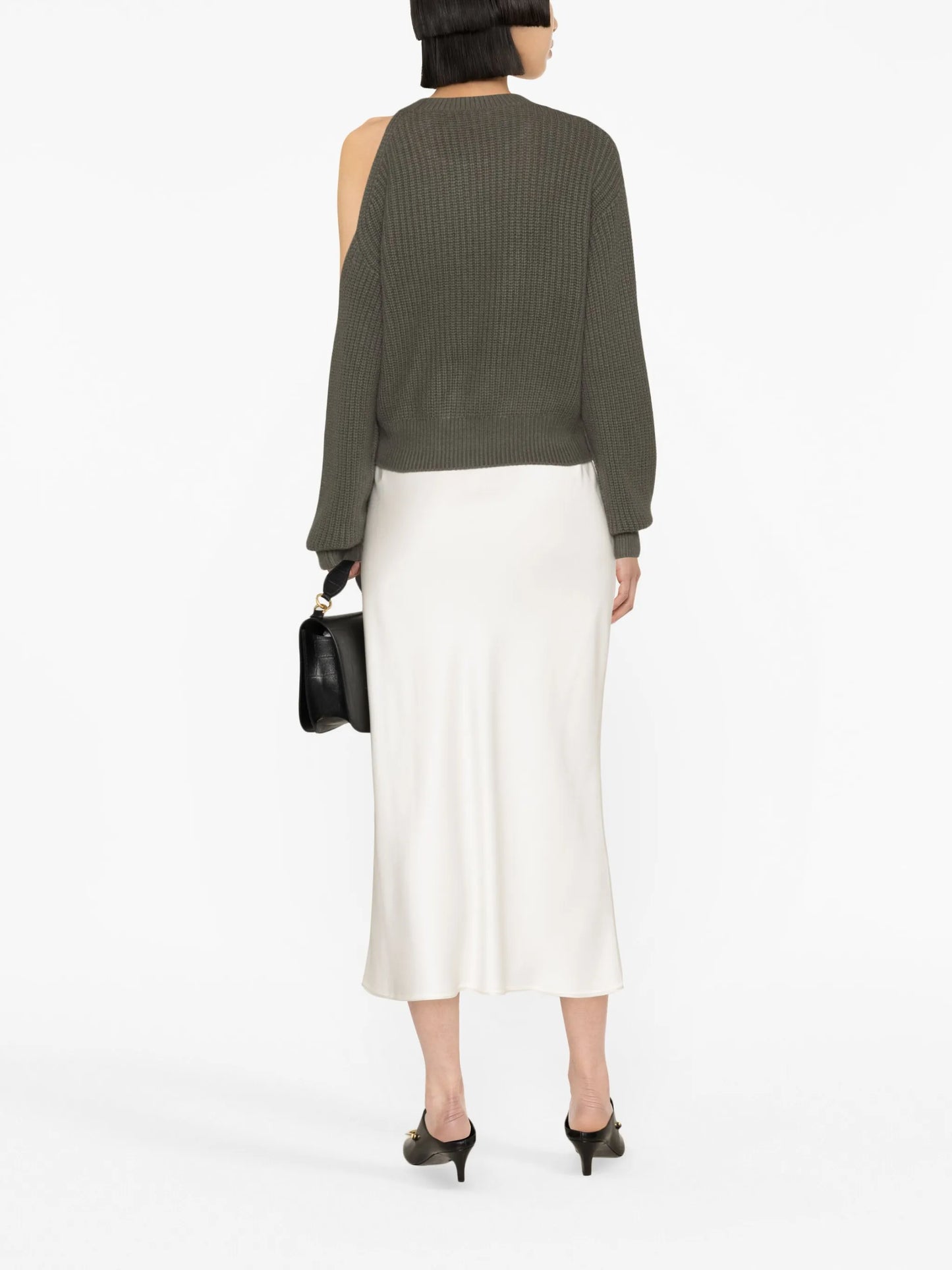 Leora cold-shoulder ribbed-knit jumper