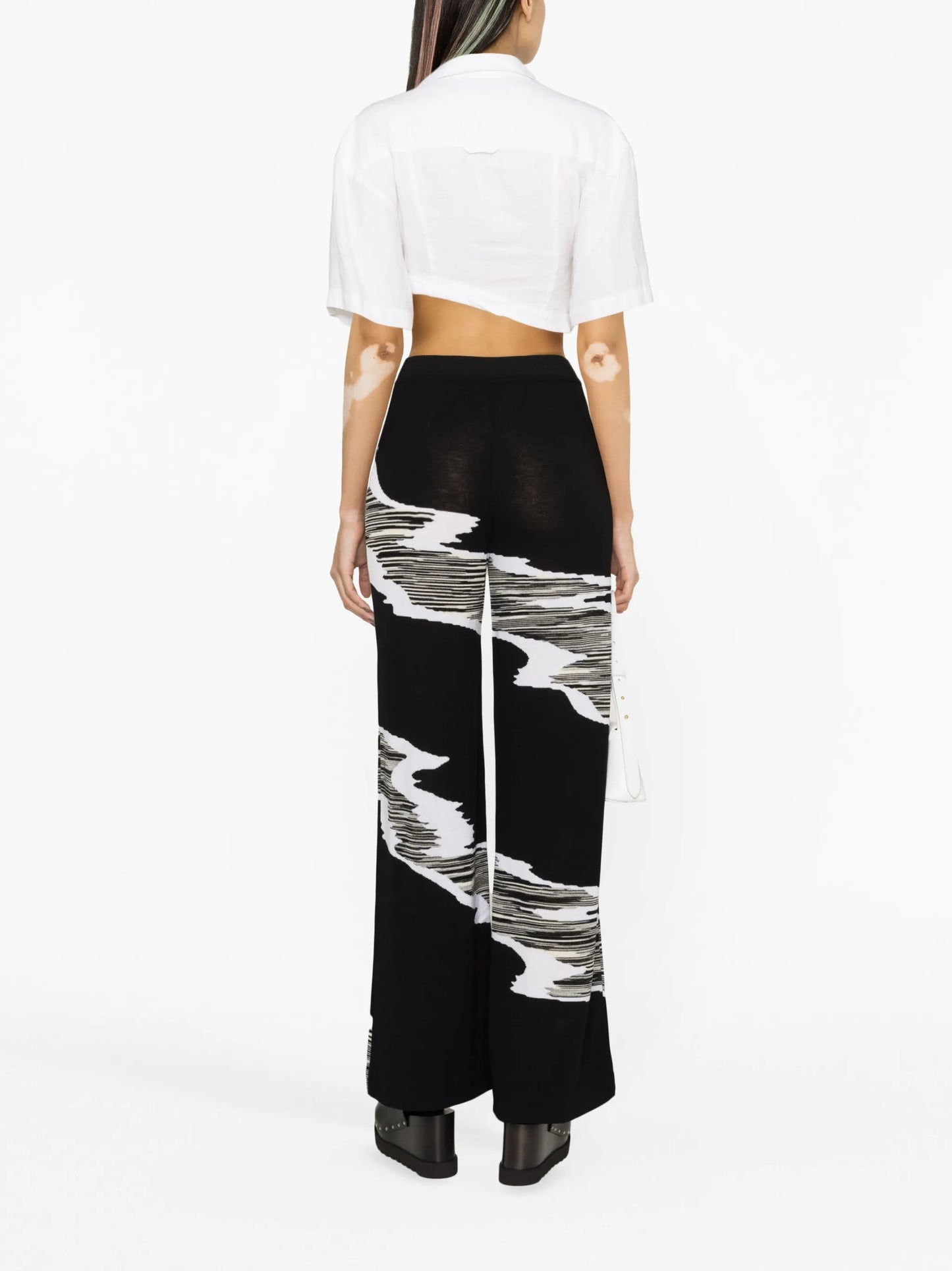 slub-print wide-leg trousers