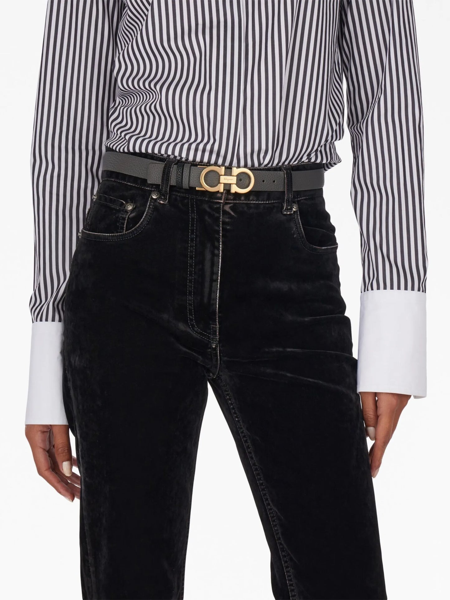 Gancini-buckle reversible leather belt