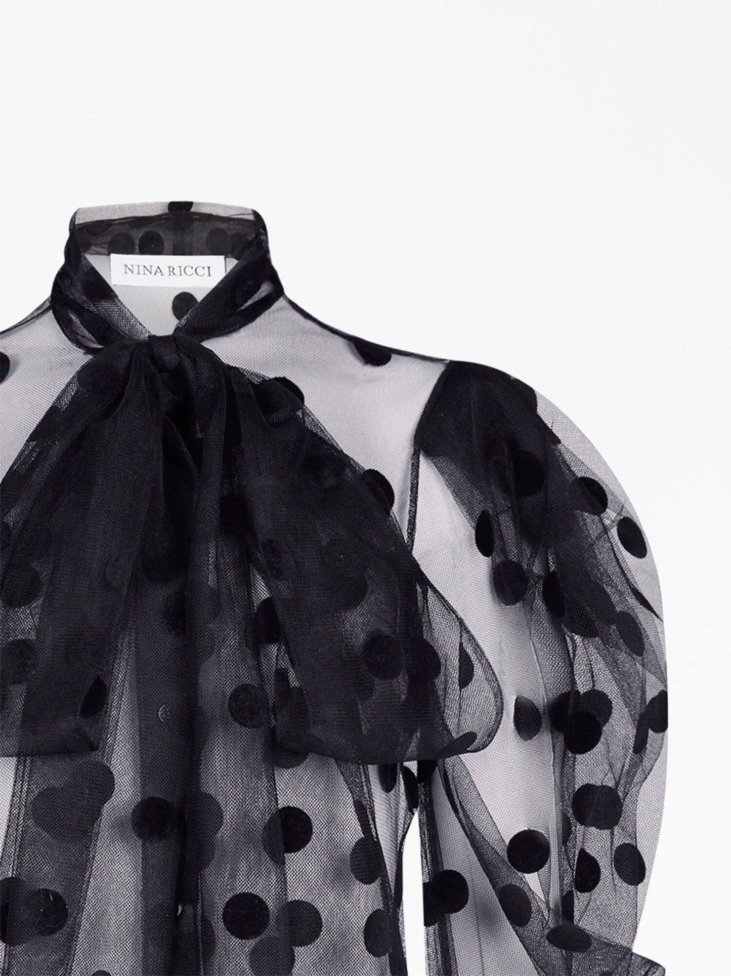 polla-dot embroidered tulle shirt