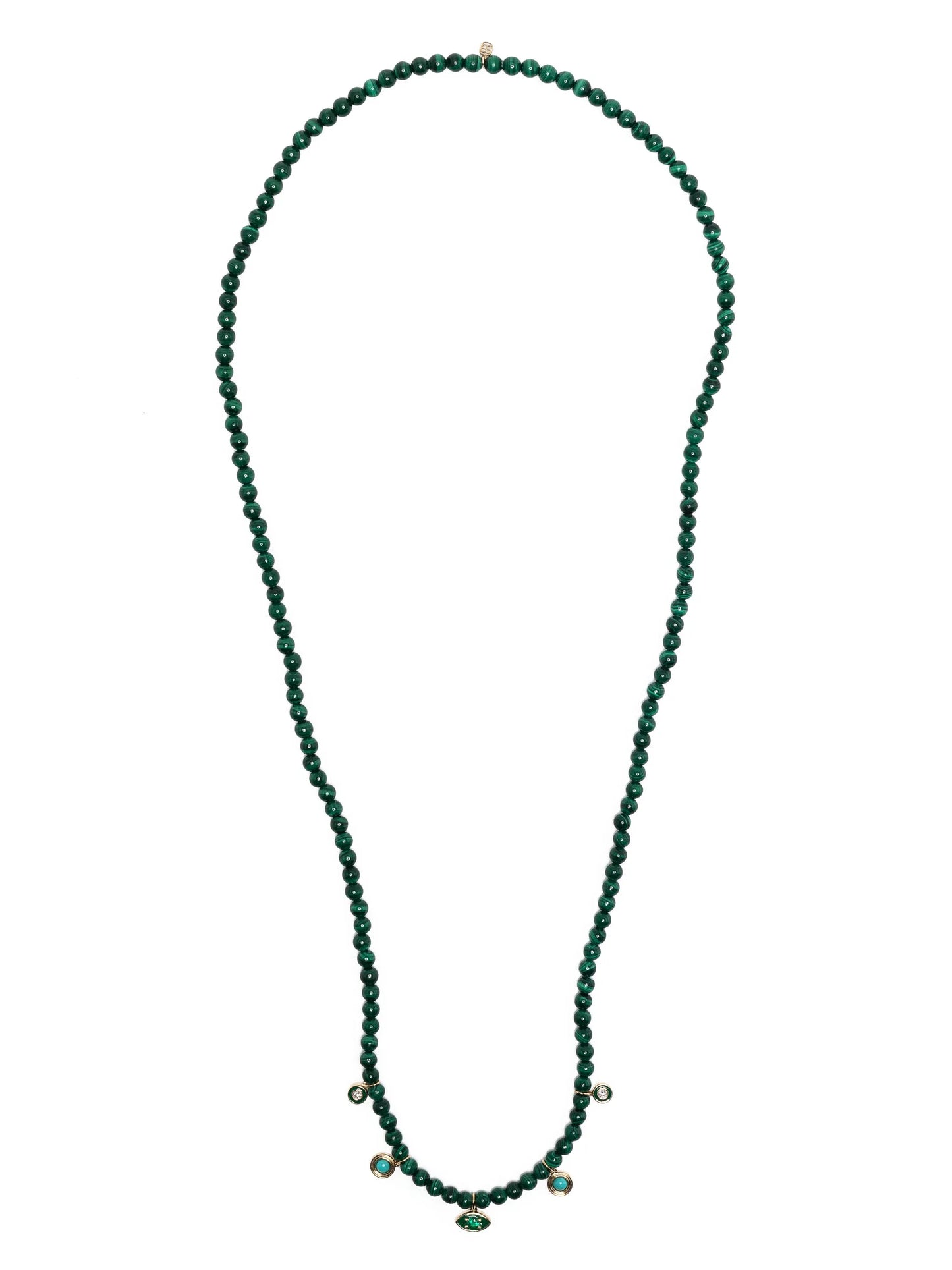 14kt yellow gold malachite and diamond beaded necklace
