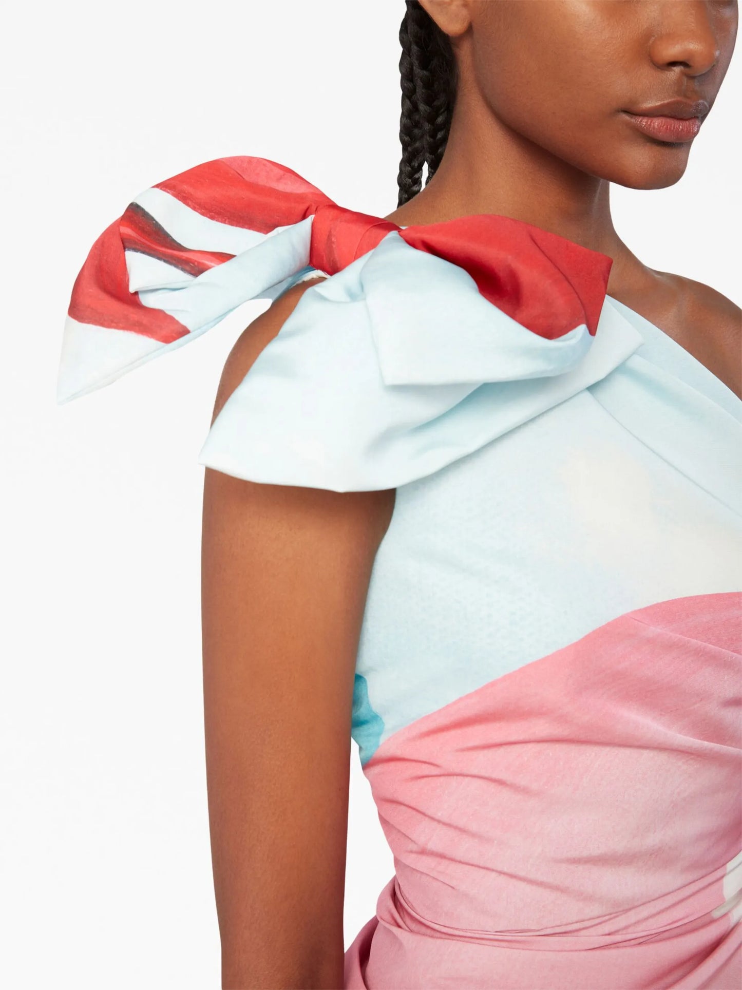 oversized-bow one-shoulder gown