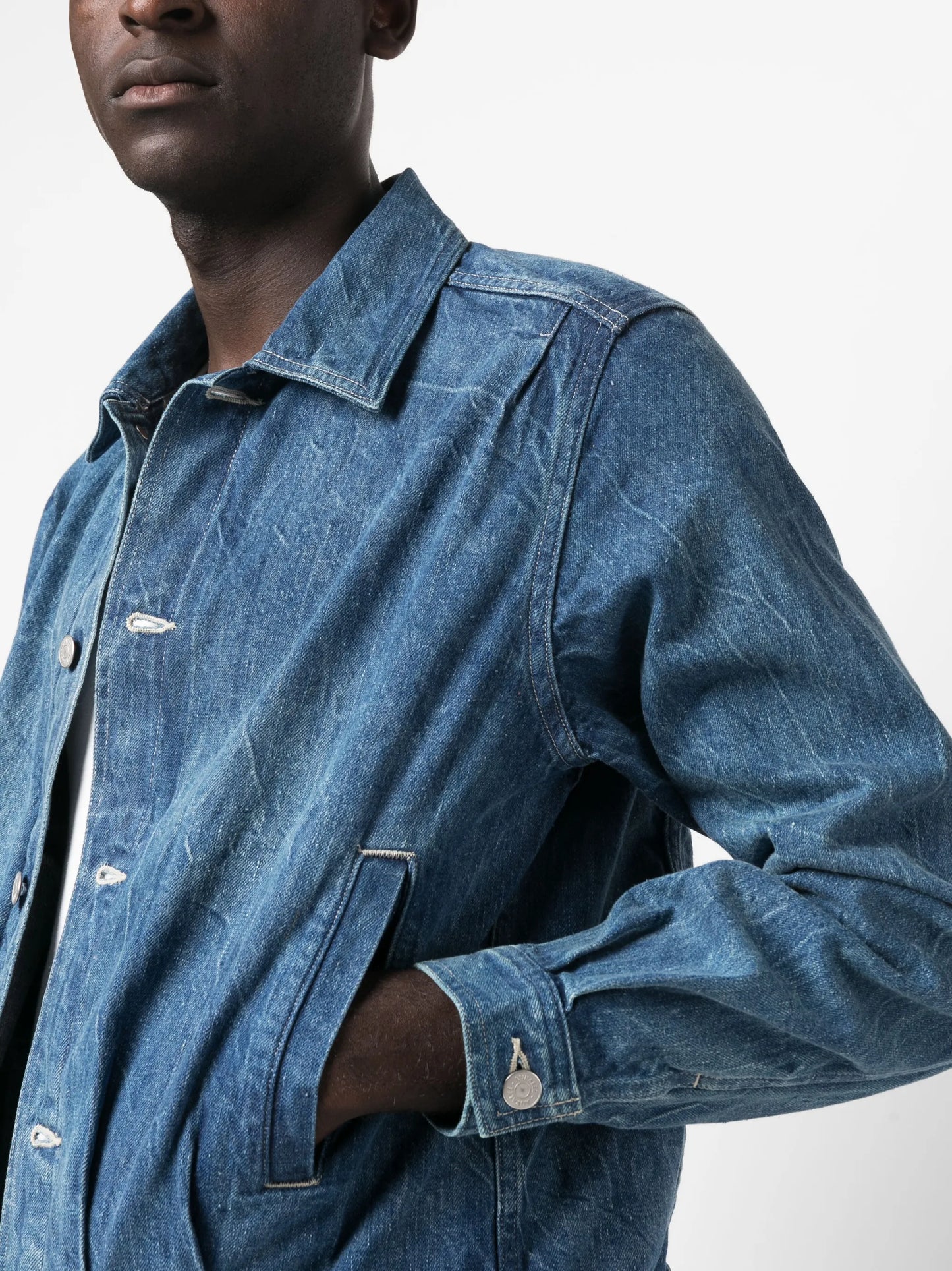 crinkled-effect denim jacket