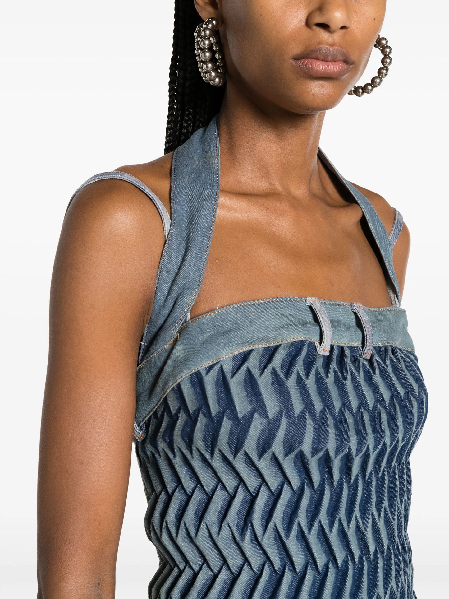 Tyre pleat-detailing denim dress