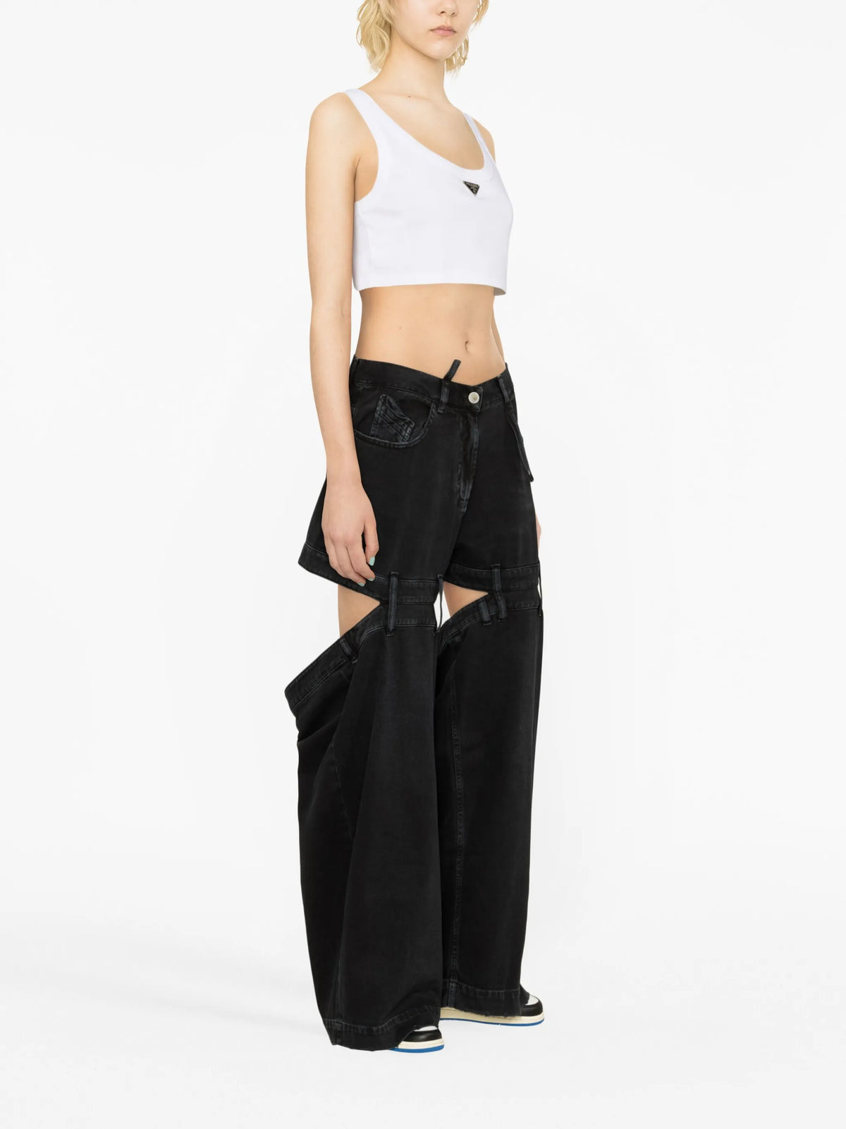 cut-out wide-leg jeans