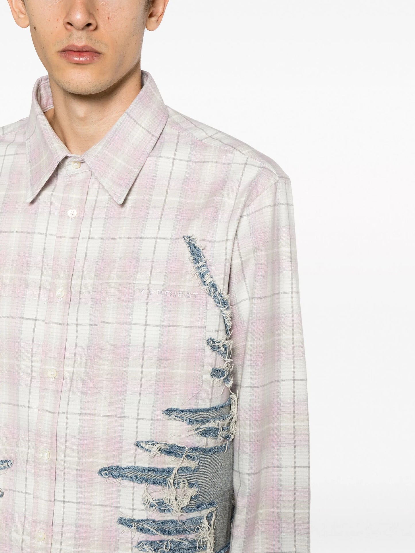 whisker-embroidered check shirt