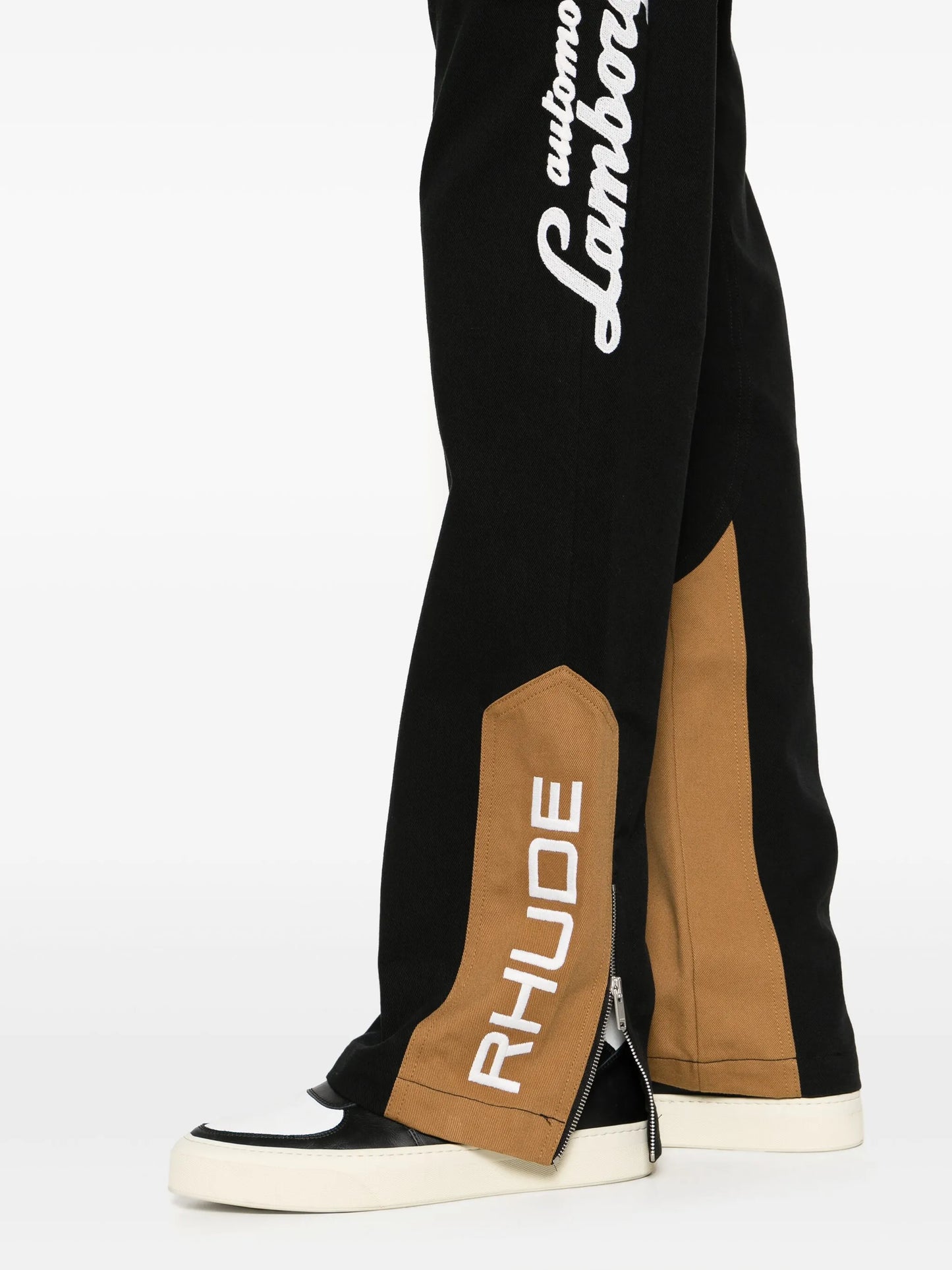 logo-embroidered panelled trousers