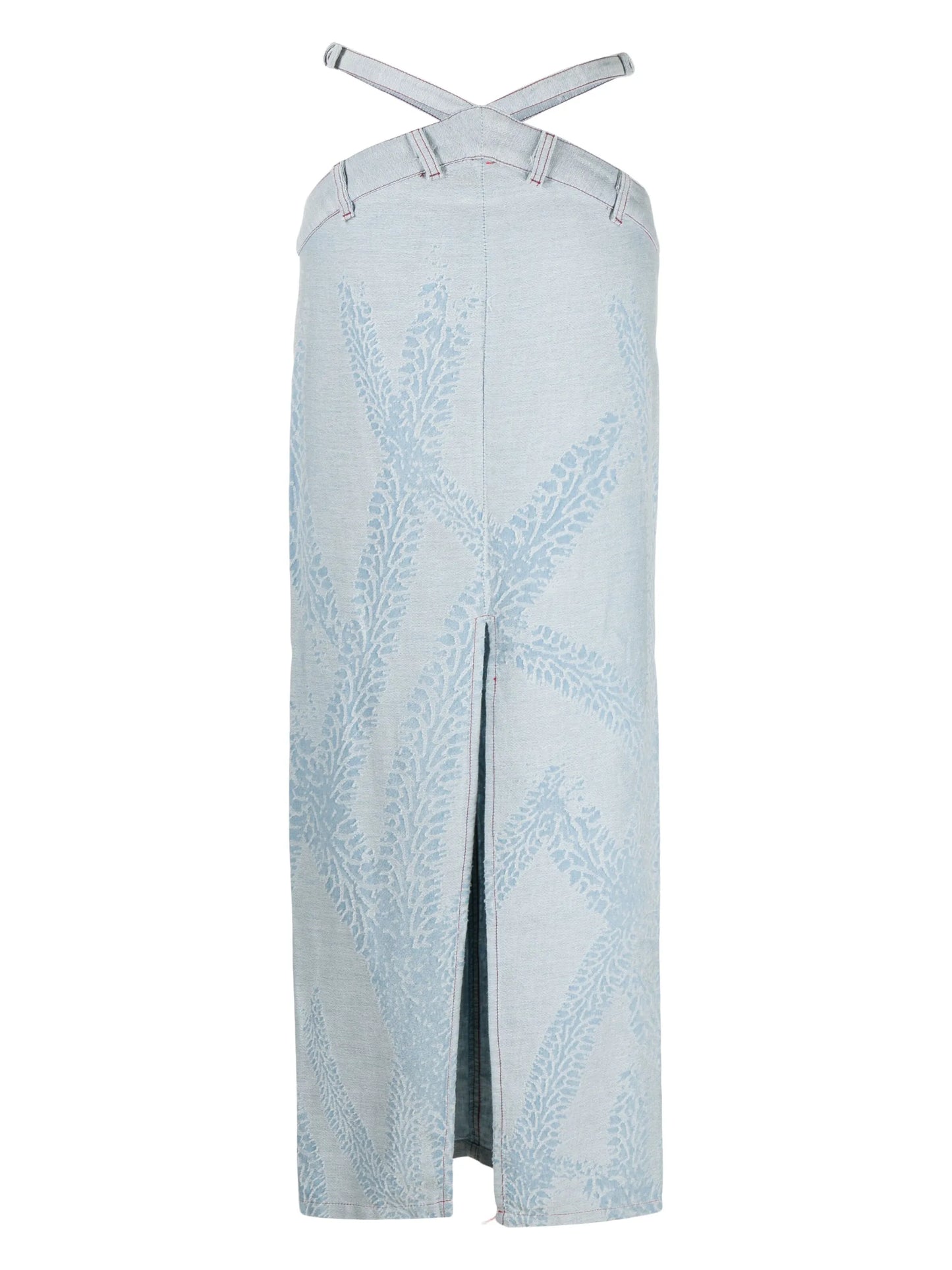 tire-marks denim midi skirt