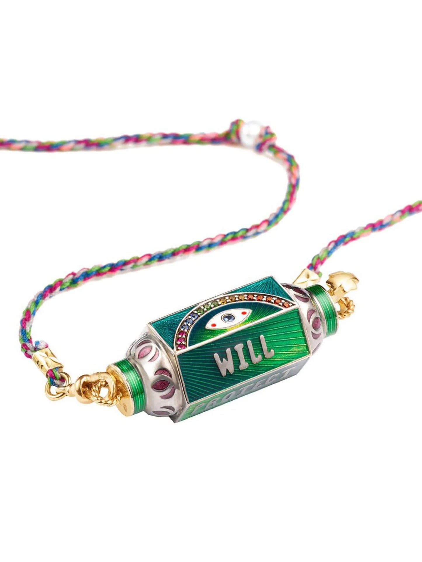 14kt gold Eye Will Love Locket diamond and multi-stone necklace