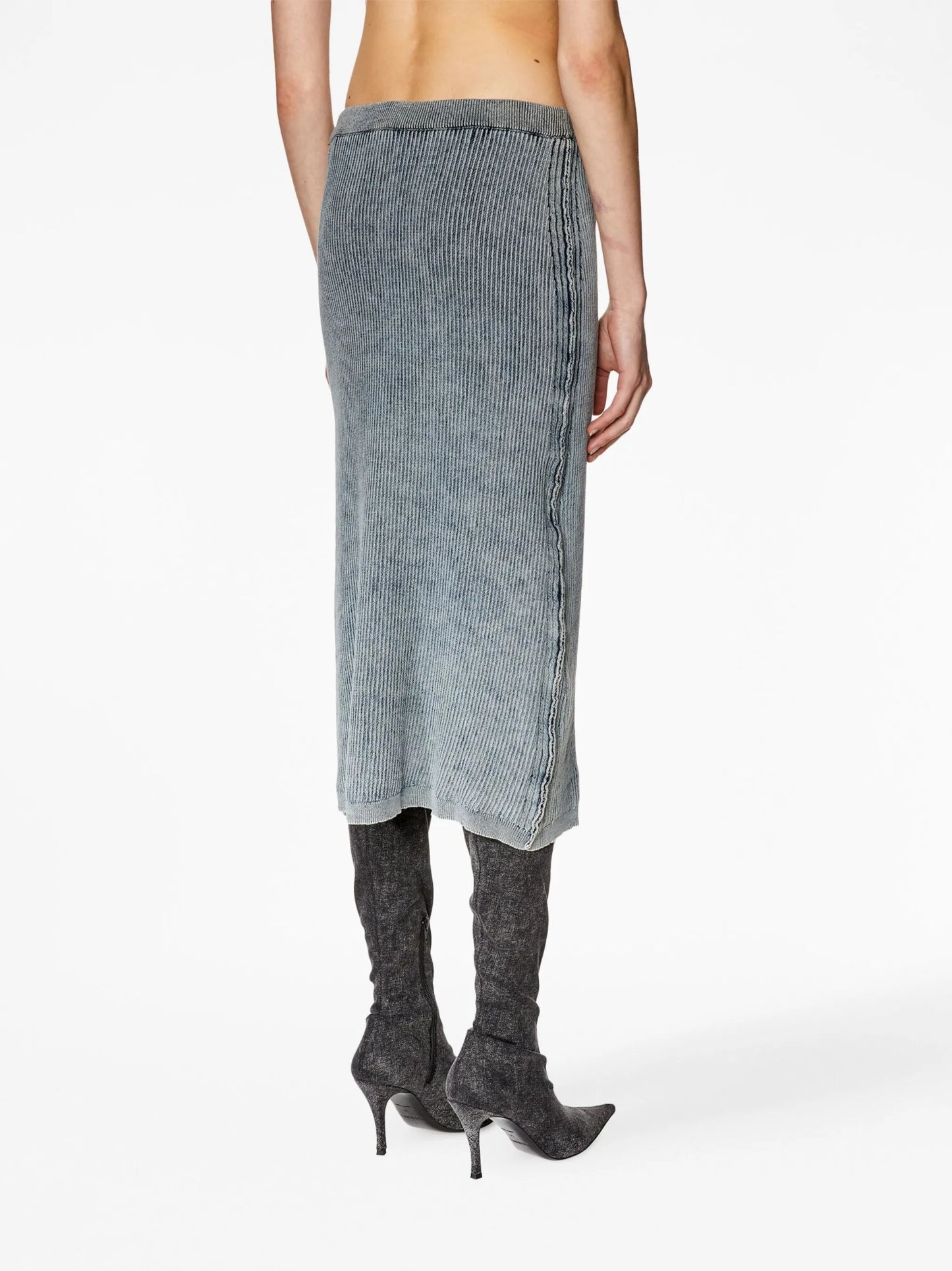 M-Arki elasticated-waistband ribbed midi skirt