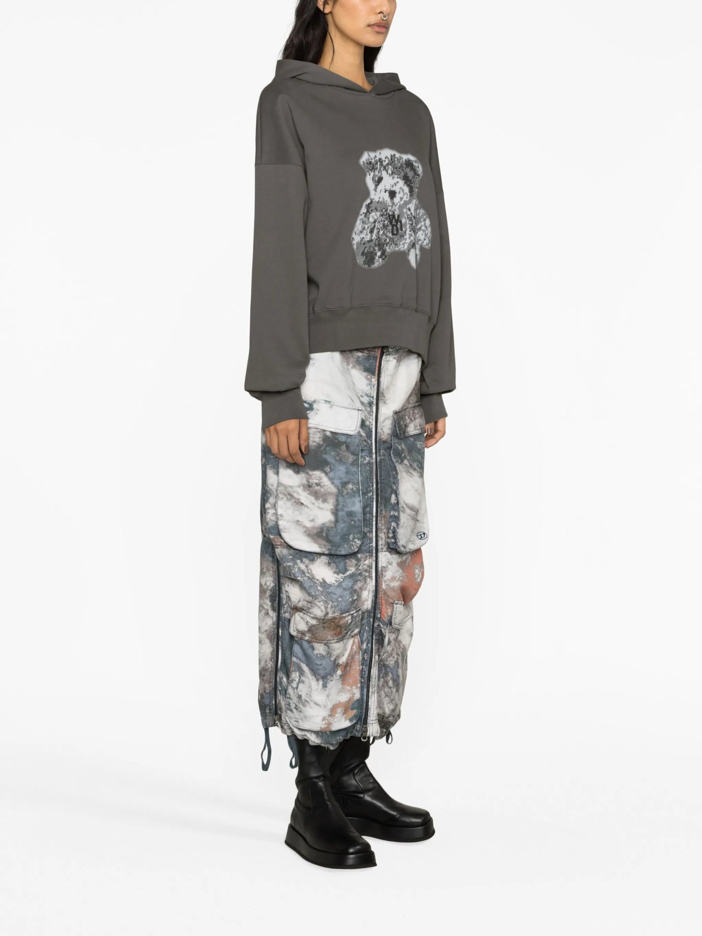 pixel teddy-print cotton hoodie