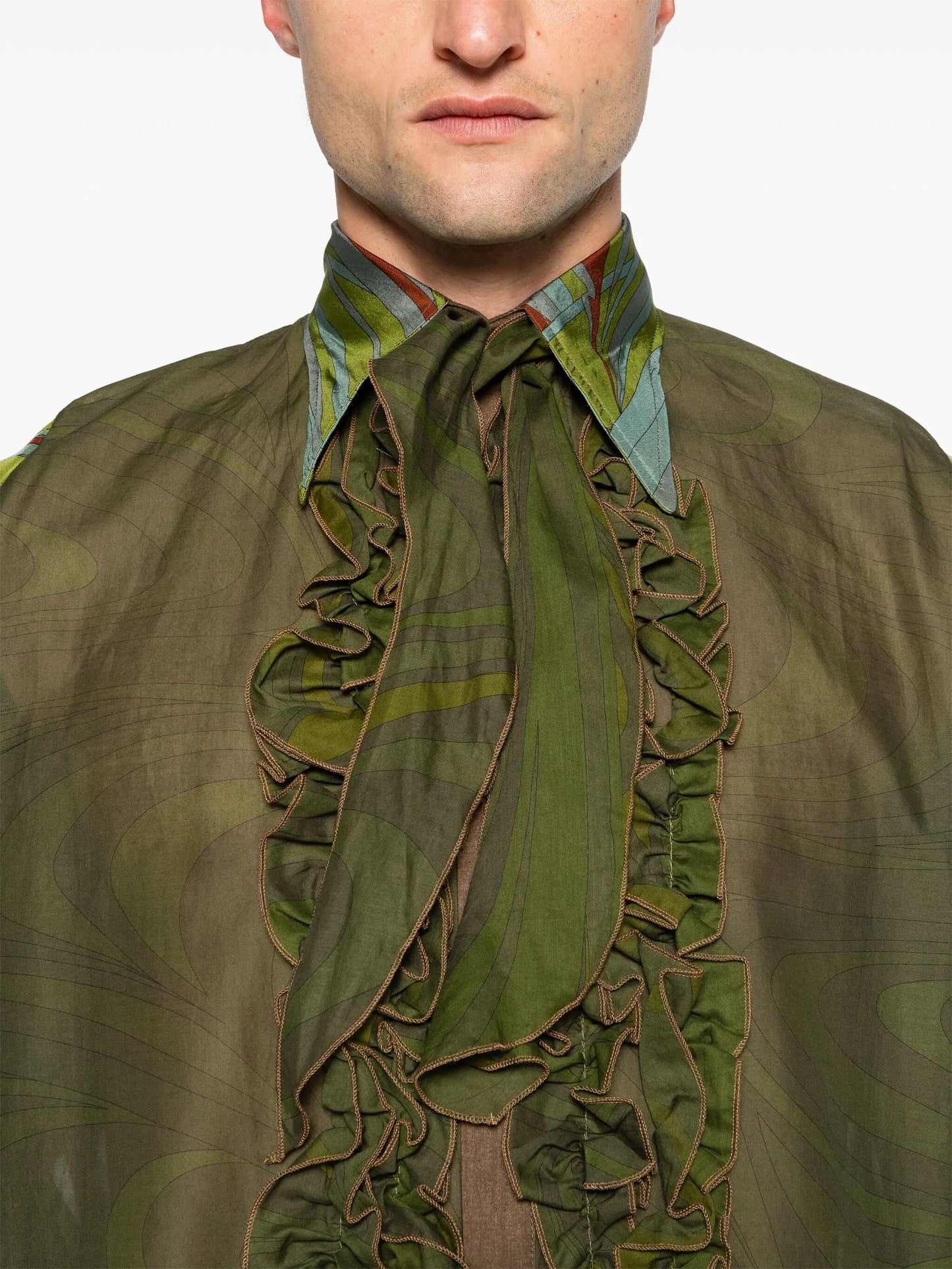 abstract-print semi-sheer shirt