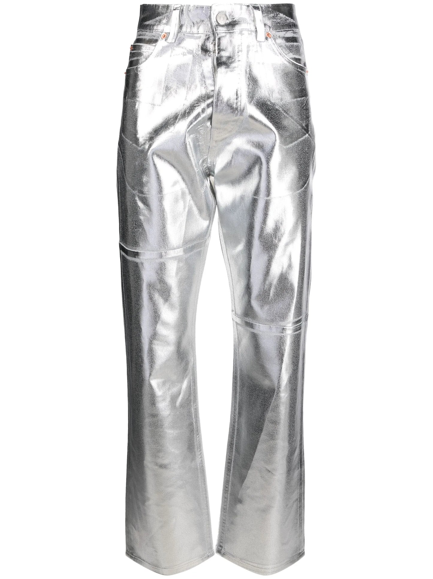 foiled-effect tapered-leg jeans