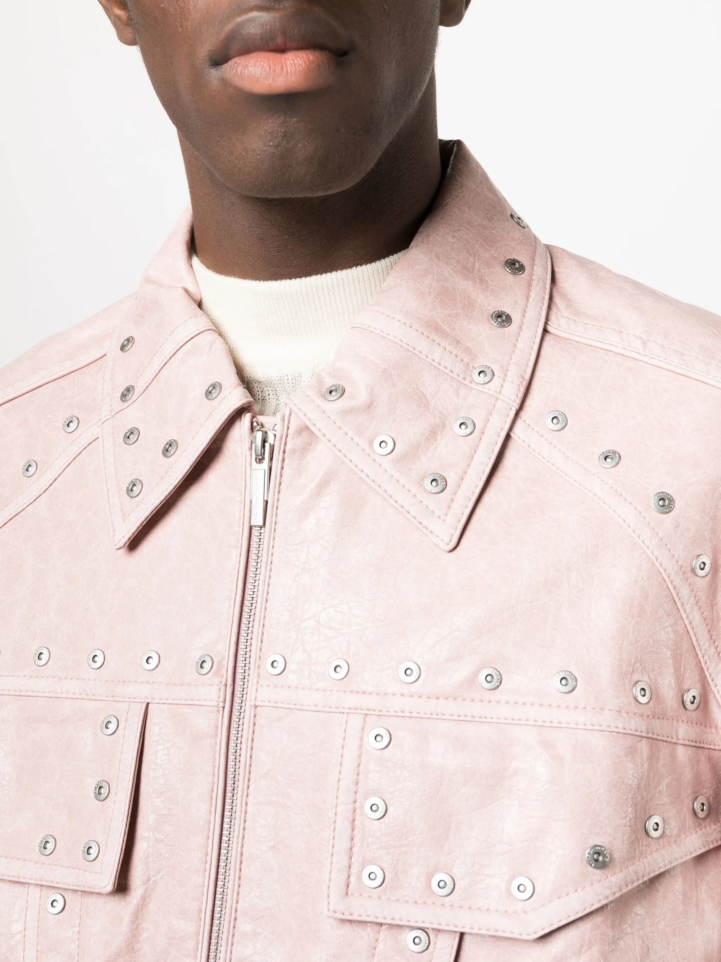rivet-embellished faux-leather jacket