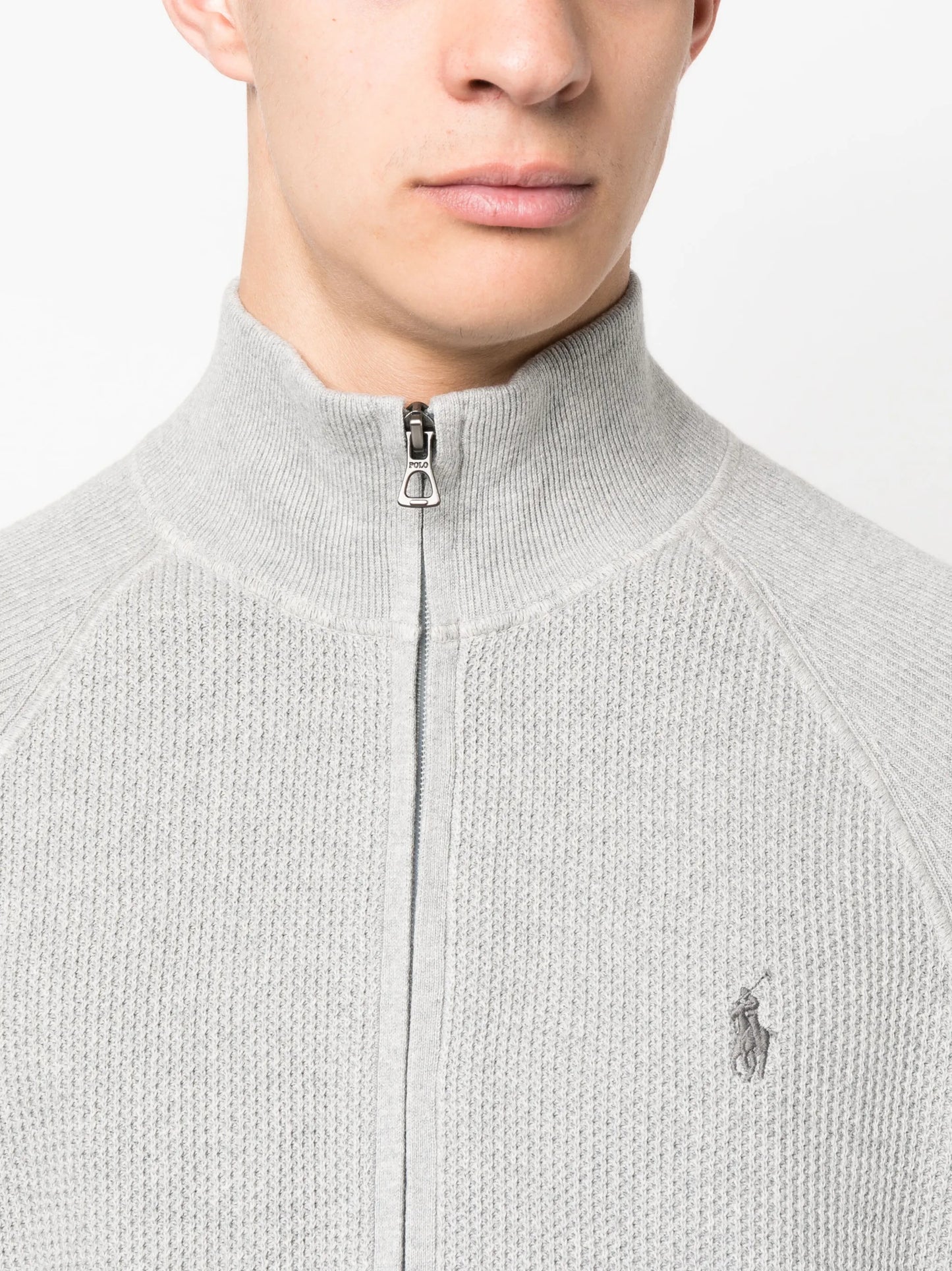 waffle-knit zip-up cardigan
