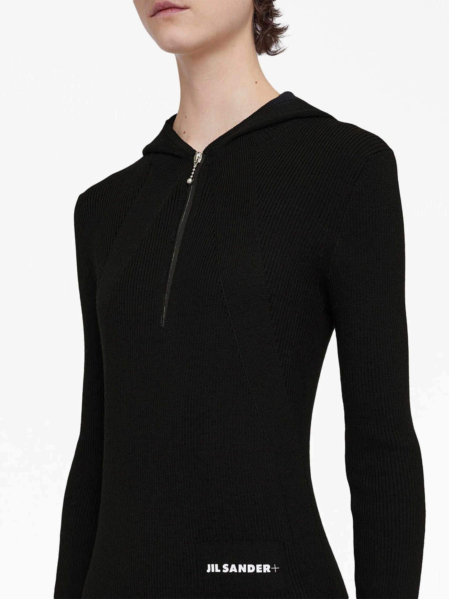 ribbed-knit hooded midi dress
