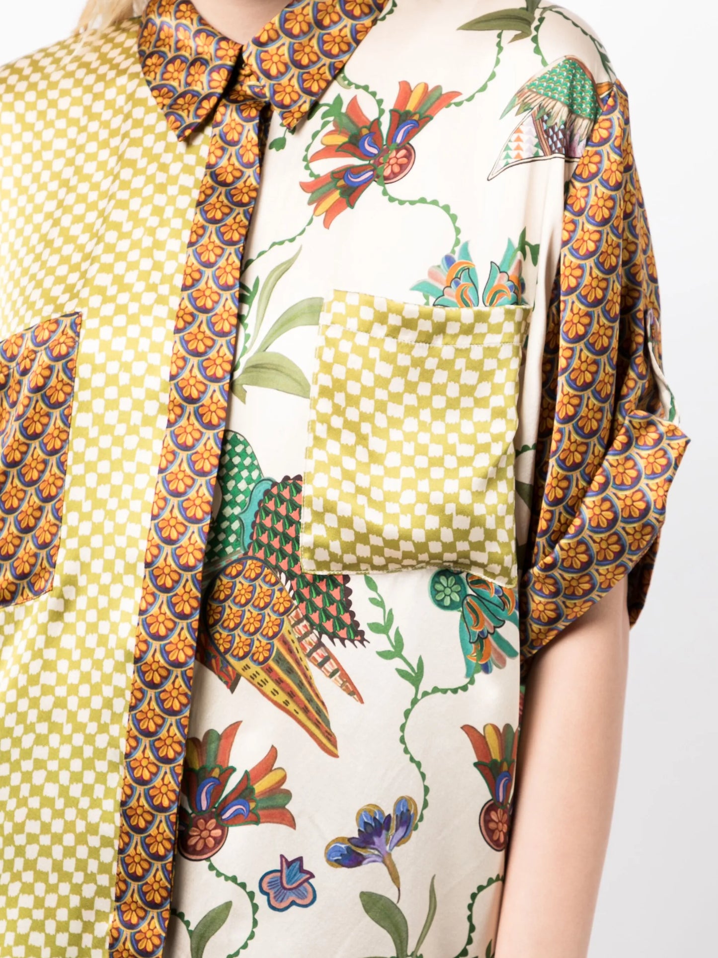 Birdie spliced mix-print shirt