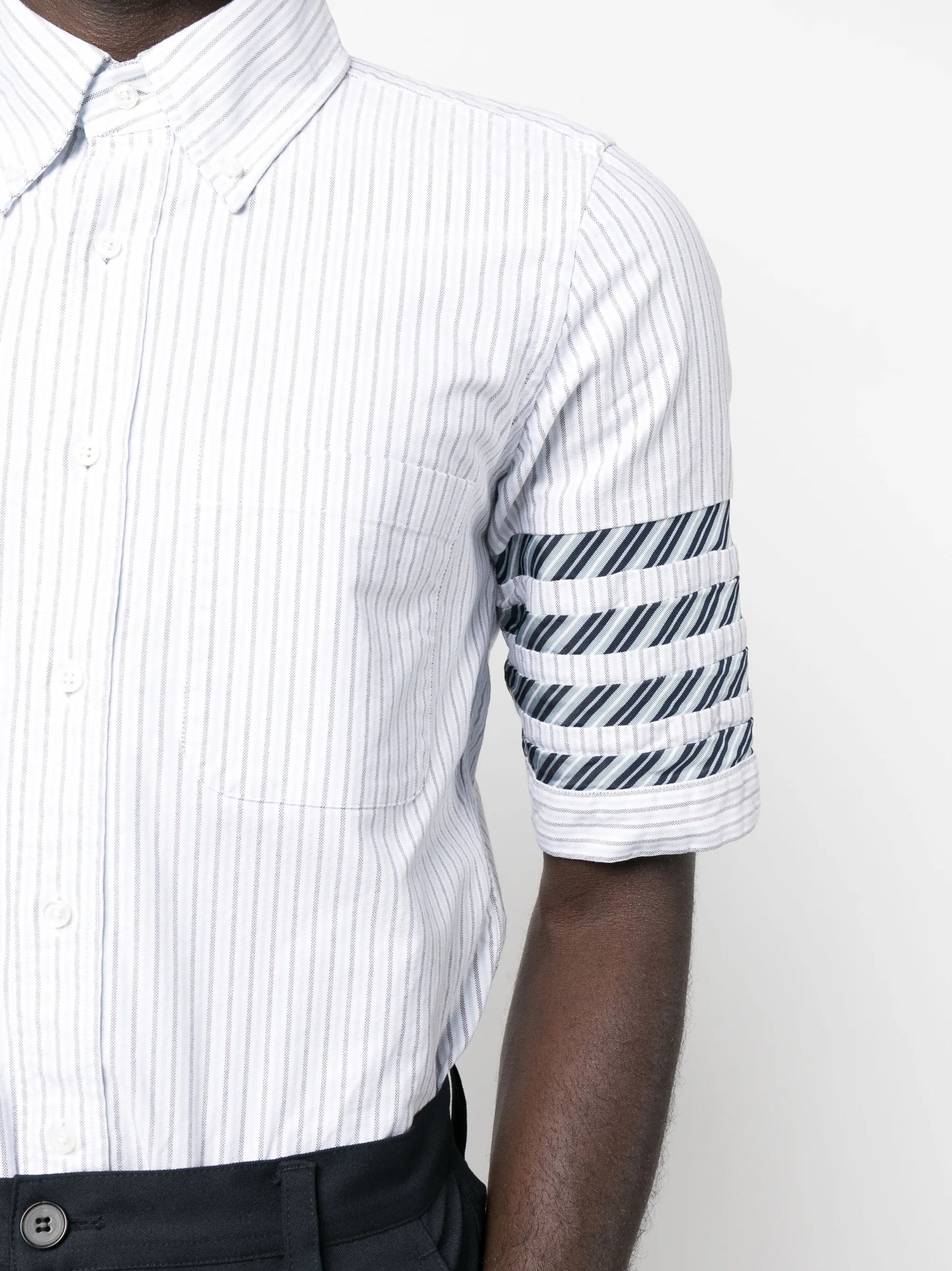 4-Bar stripe short-sleeve cotton shirt