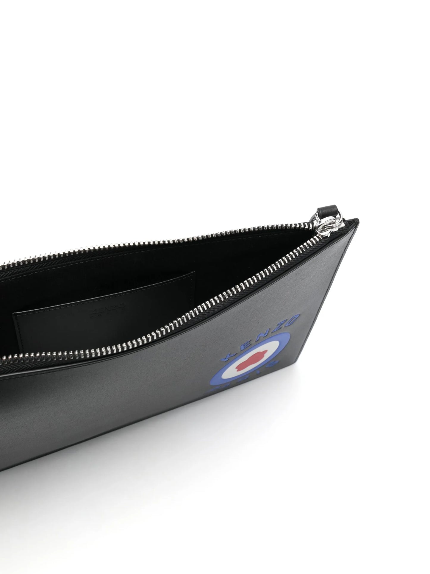 logo-embossed leather clutch bag