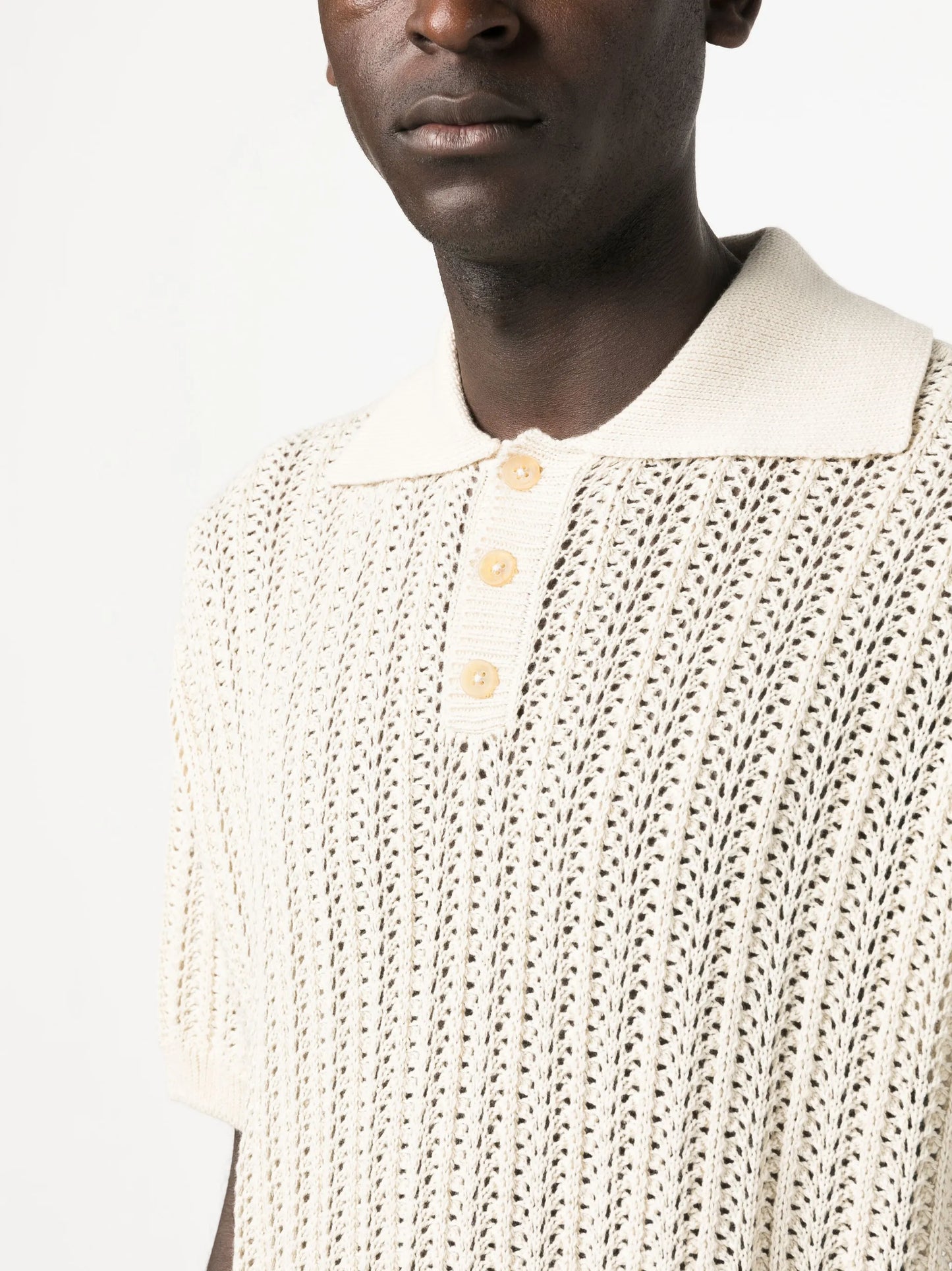 open-knit linen polo shirt