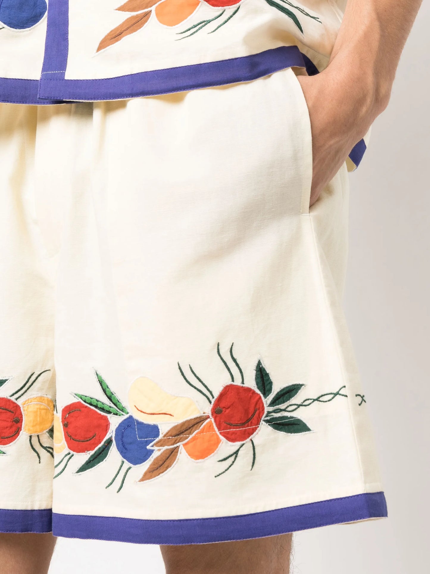 Fruit Bunch appliqué linen-blend shorts