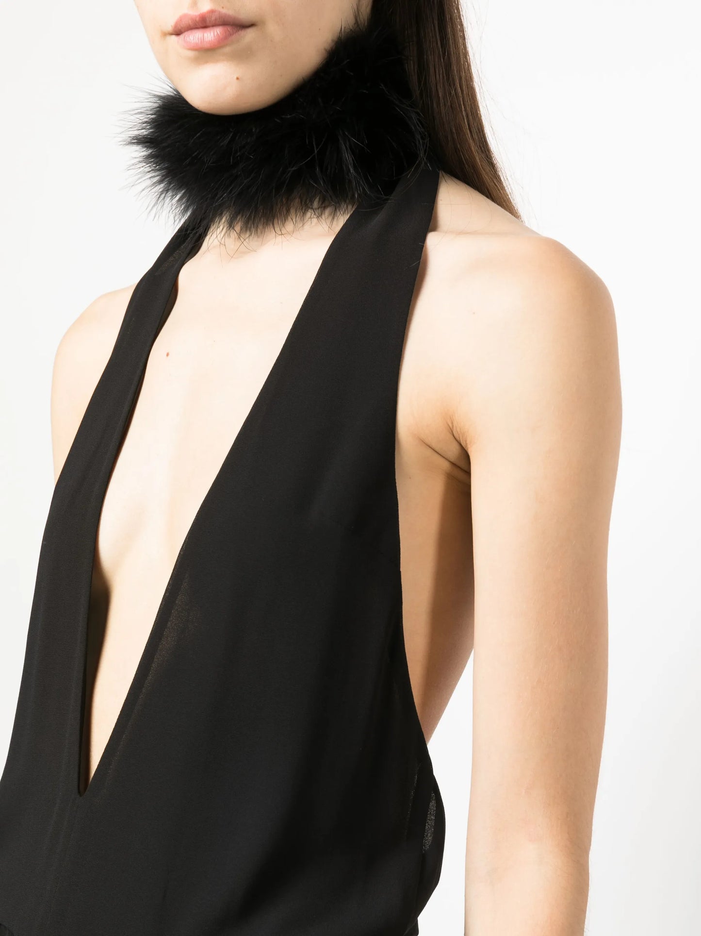 Salina feather-trim halterneck top