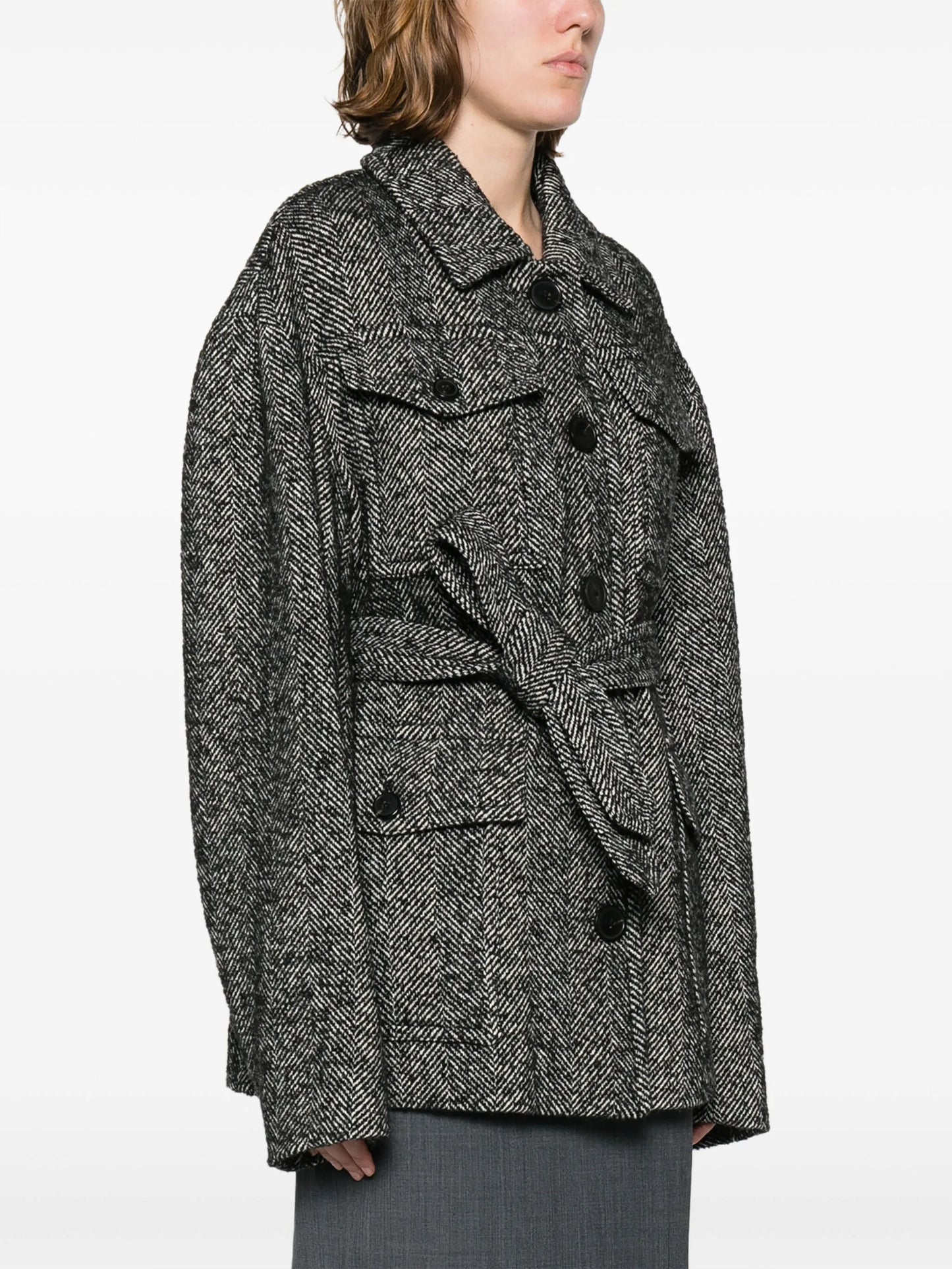 herringbone belted coat