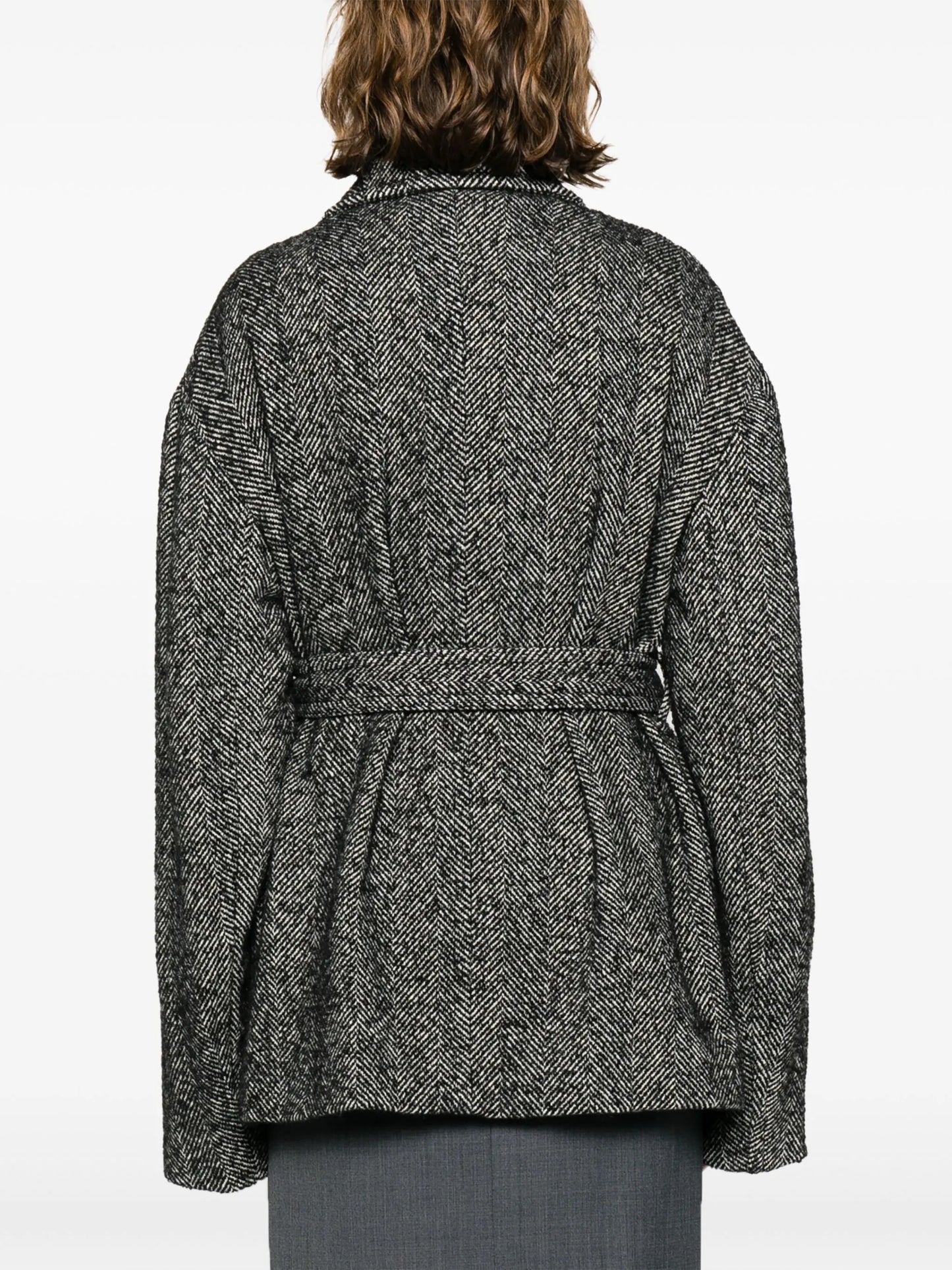 herringbone belted coat