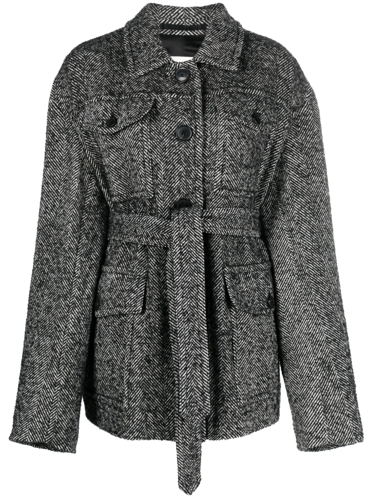 herringbone belted coat