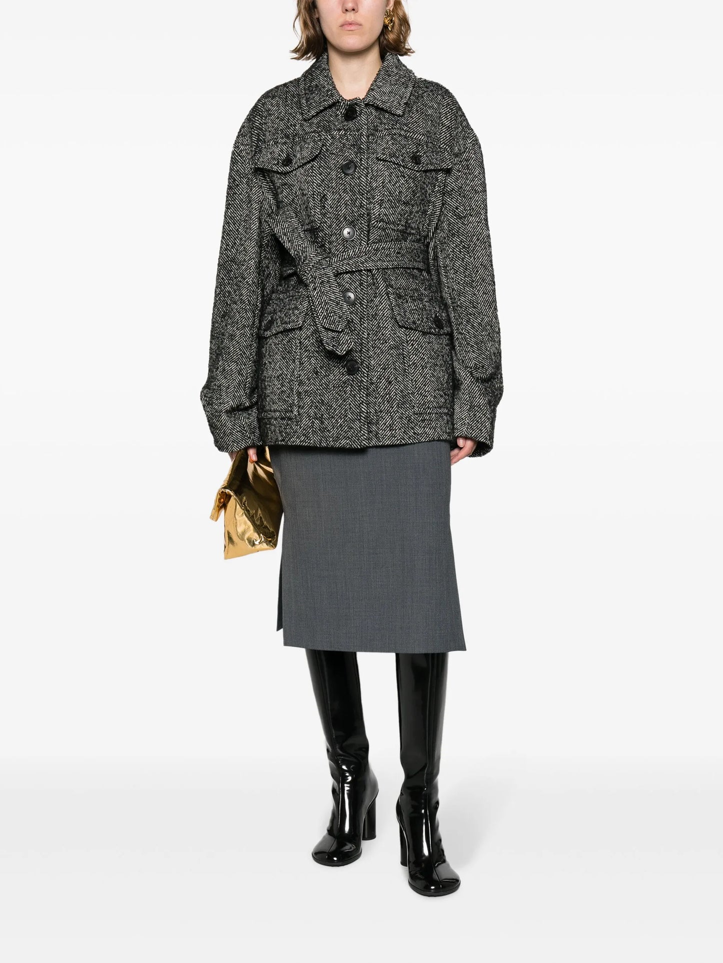 herringbone belted coat