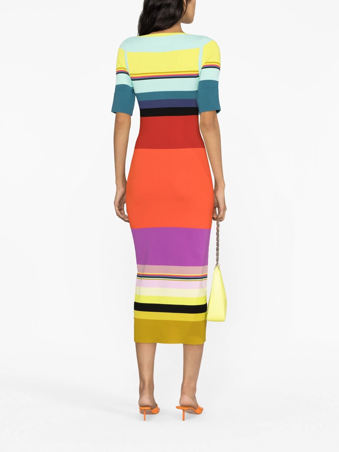 striped stretch-knit midi dress