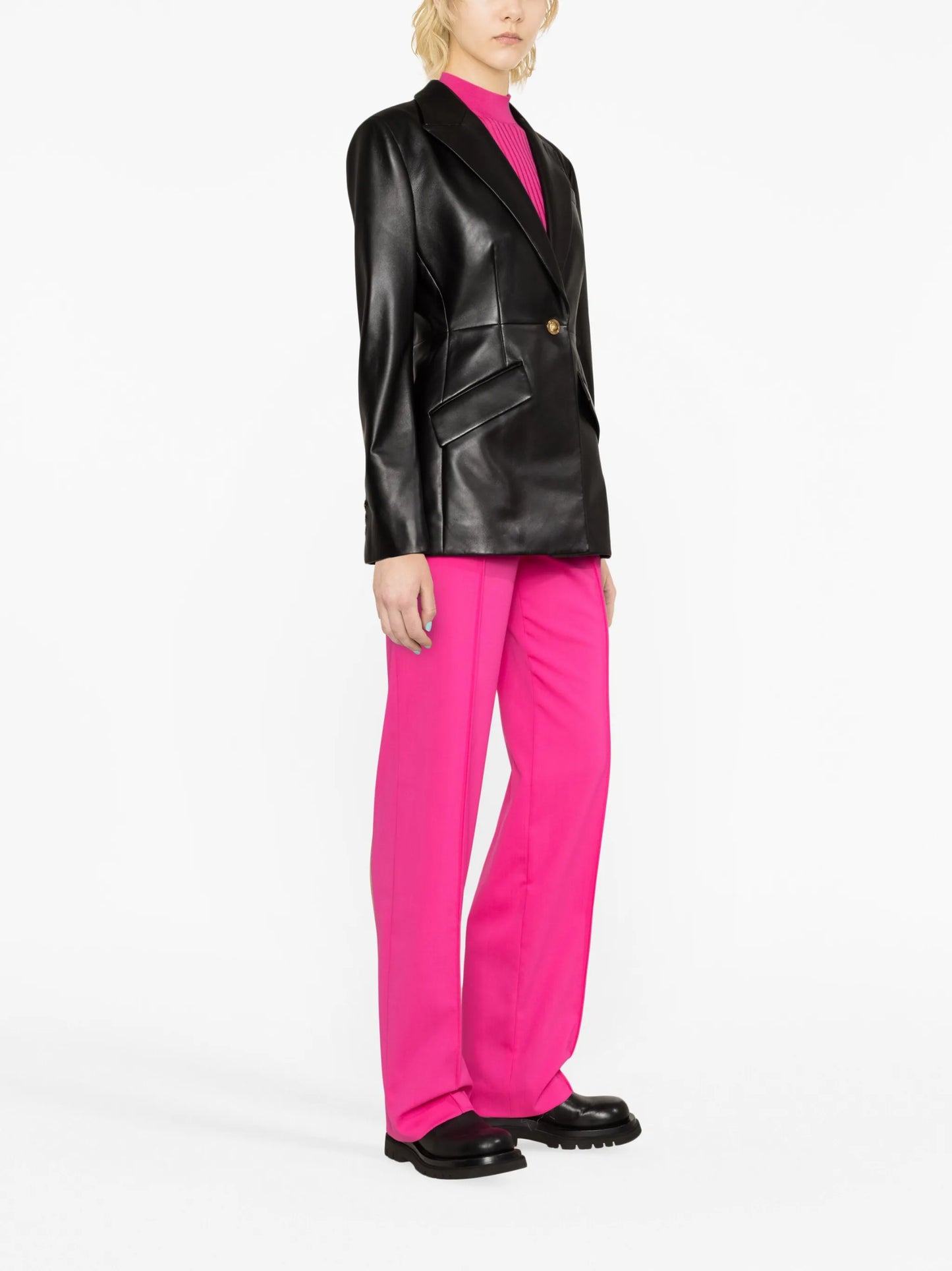single-breasted leather blazer