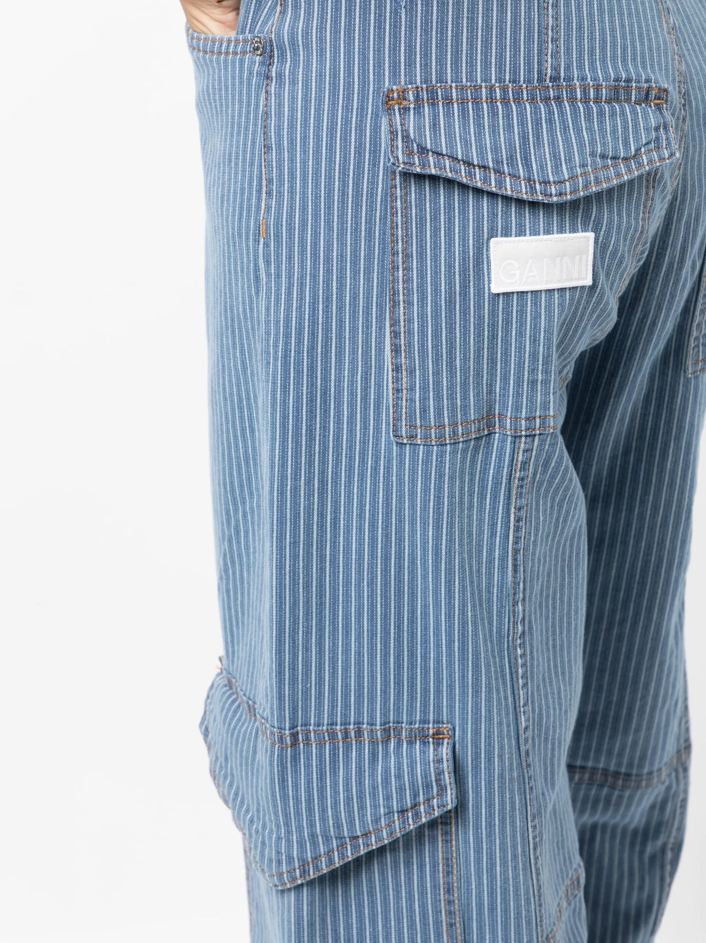 stripe-pattern cargo jeans