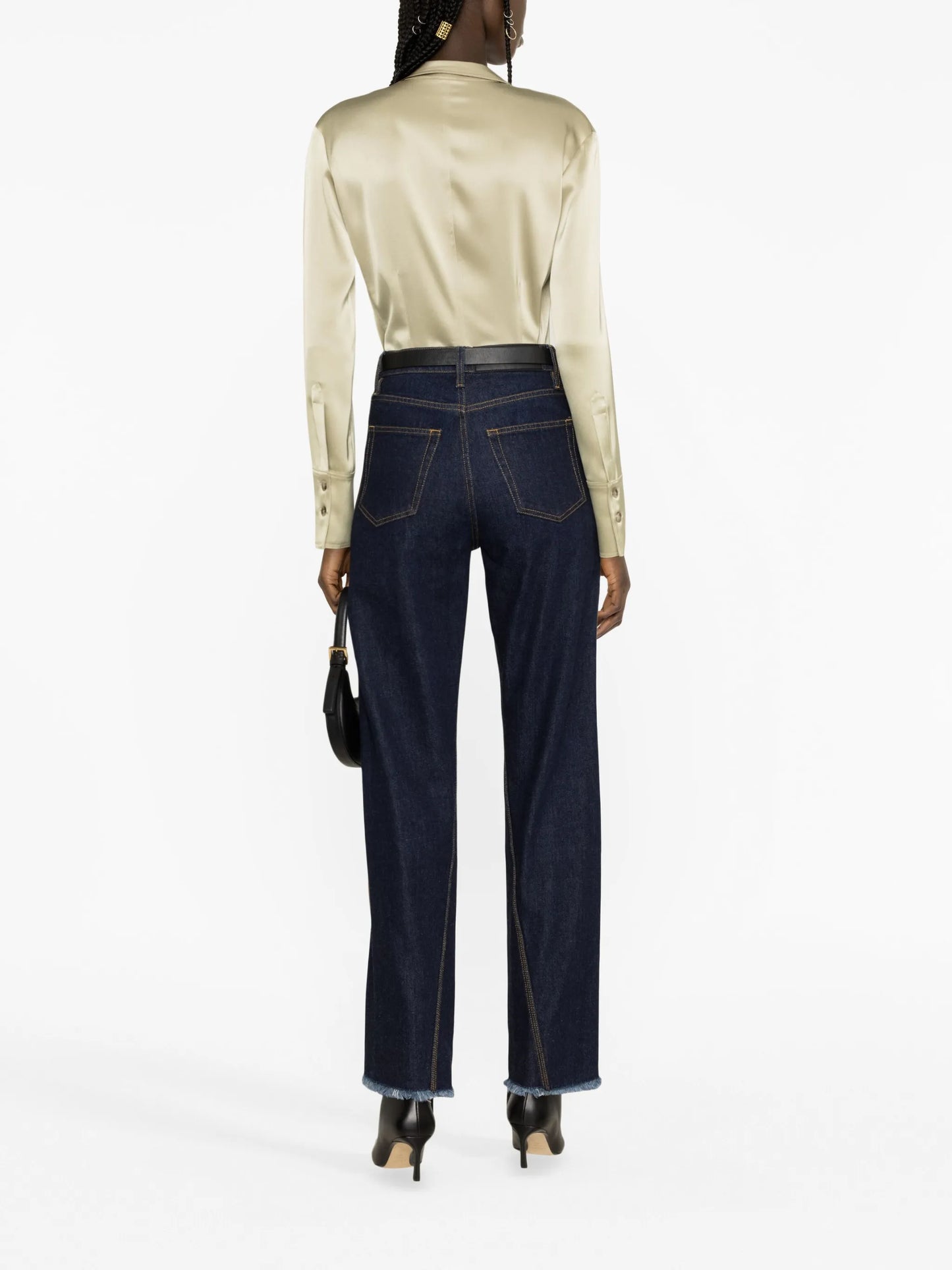 frayed-edge straight-leg jeans