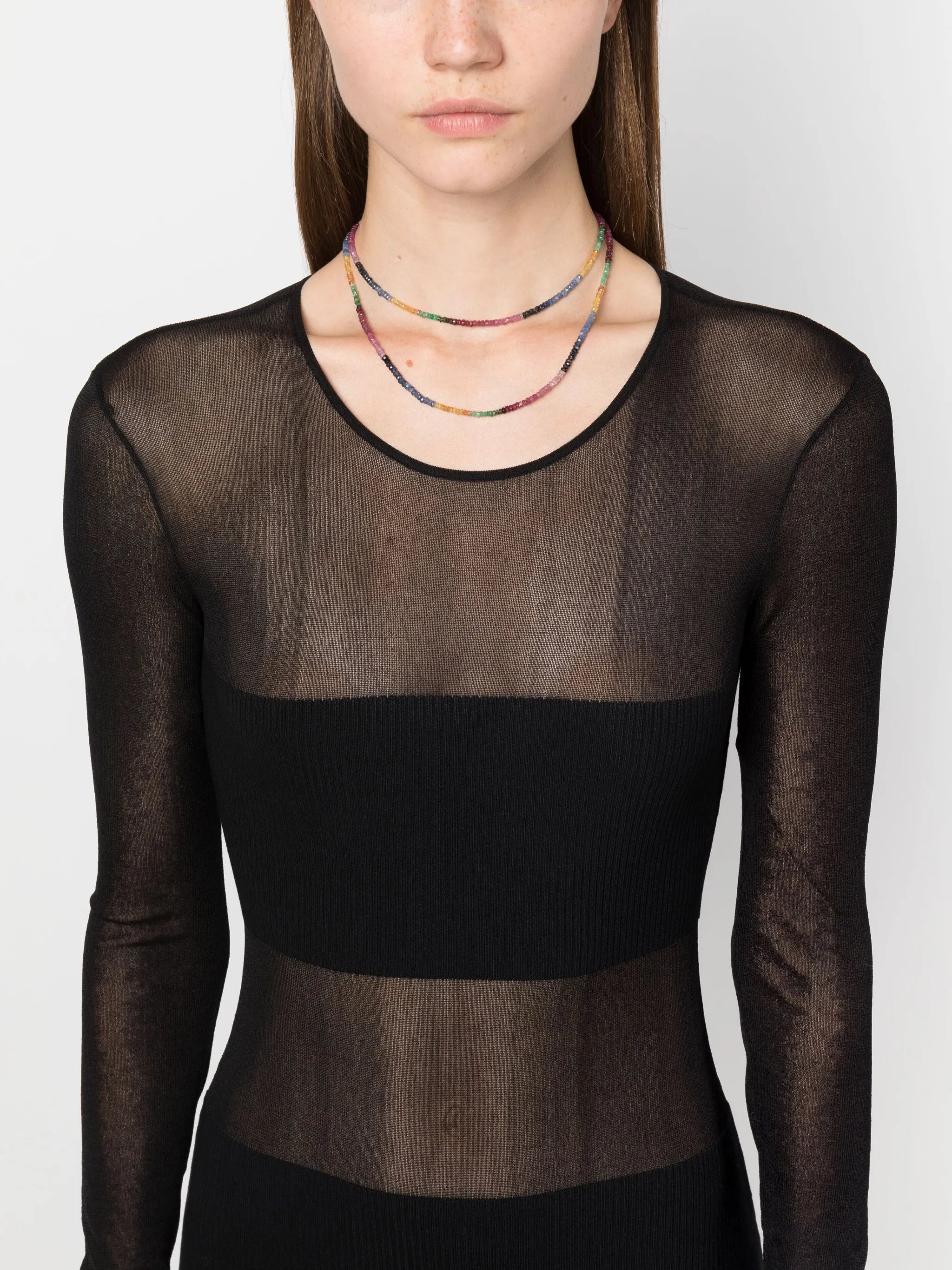 14kt yellow gold Arizona sapphire long beaded necklace