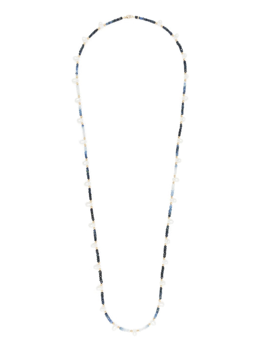 14kt yellow gold Arizona sapphire and pearl beaded necklace