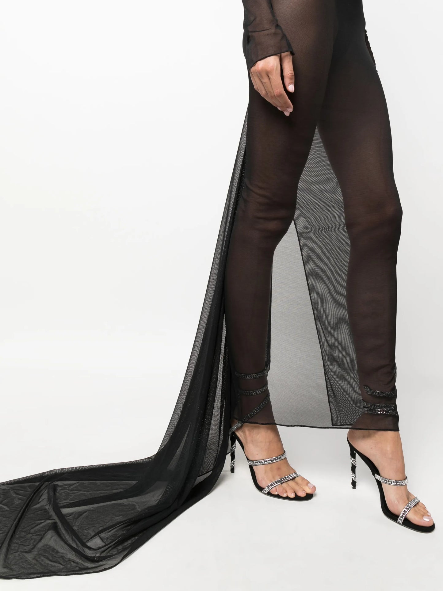 semi-sheer asymmetrical-train gown