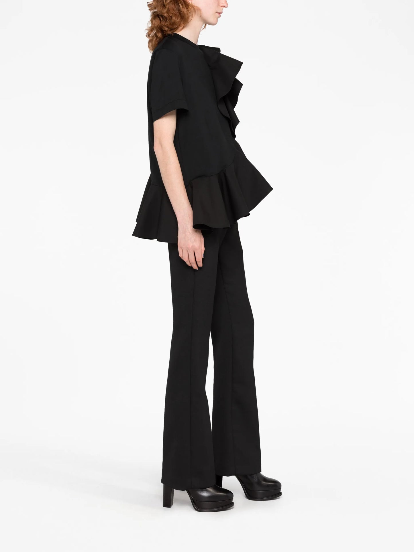 asymmetric ruffled T-shirt
