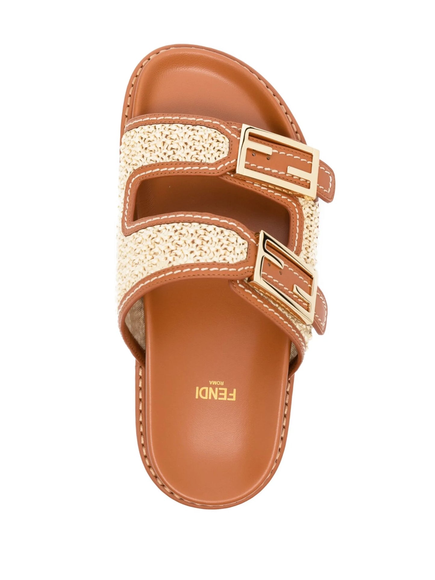 FF logo-buckle raffia-strap slides