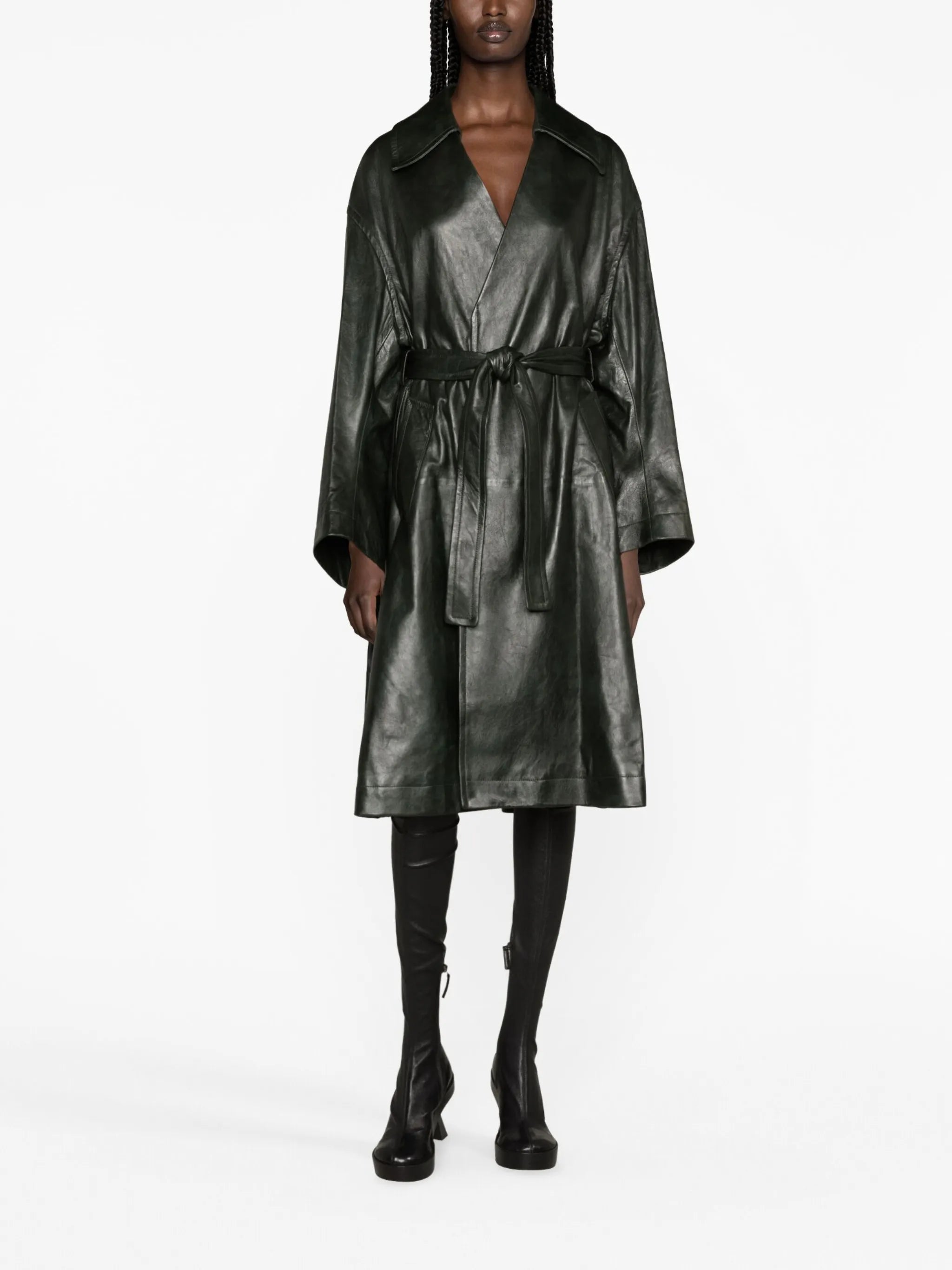 belted leather coat