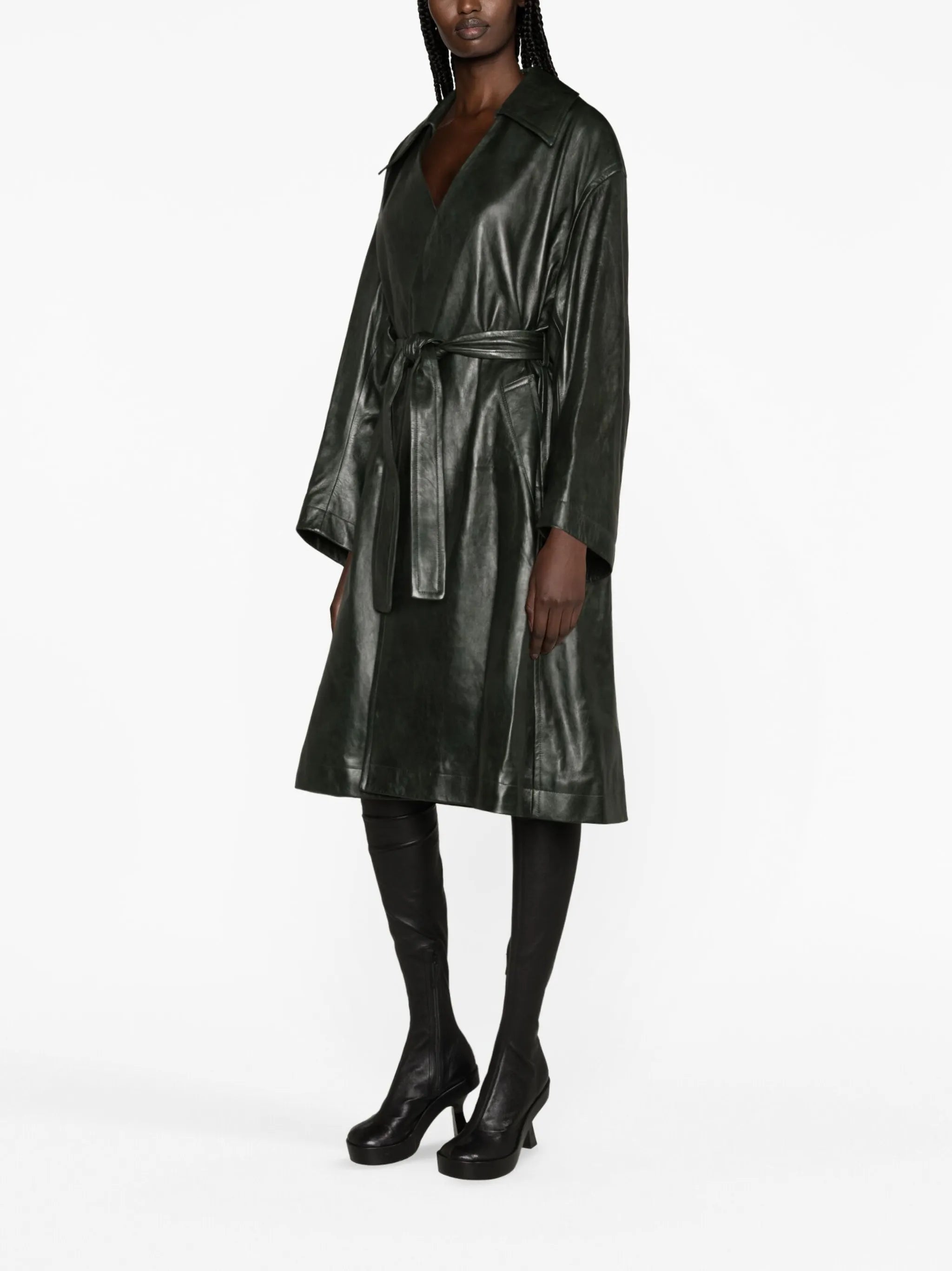 belted leather coat
