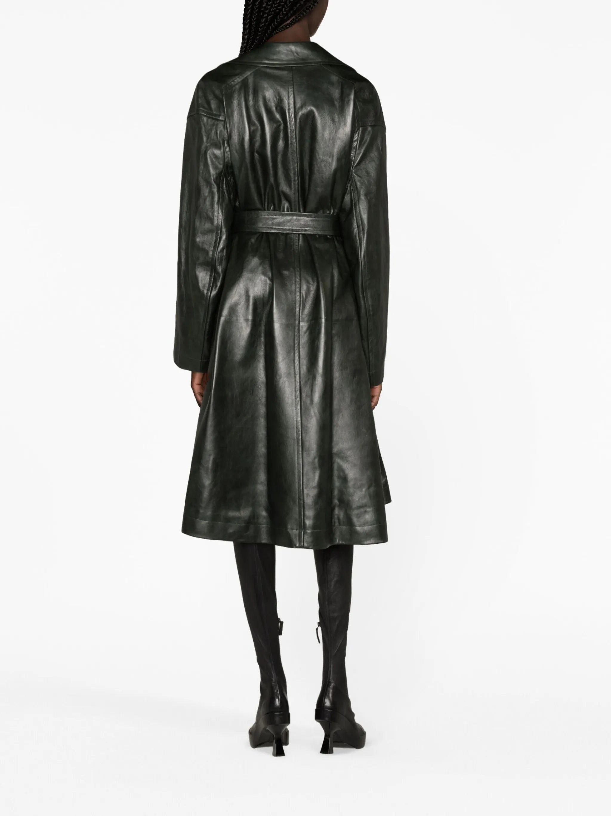 belted leather coat