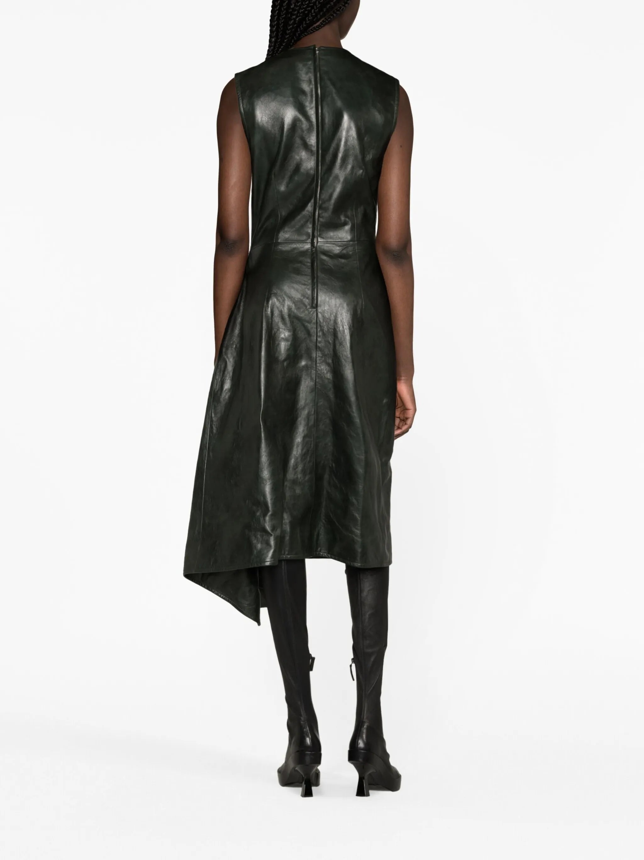 draped leather midi dress