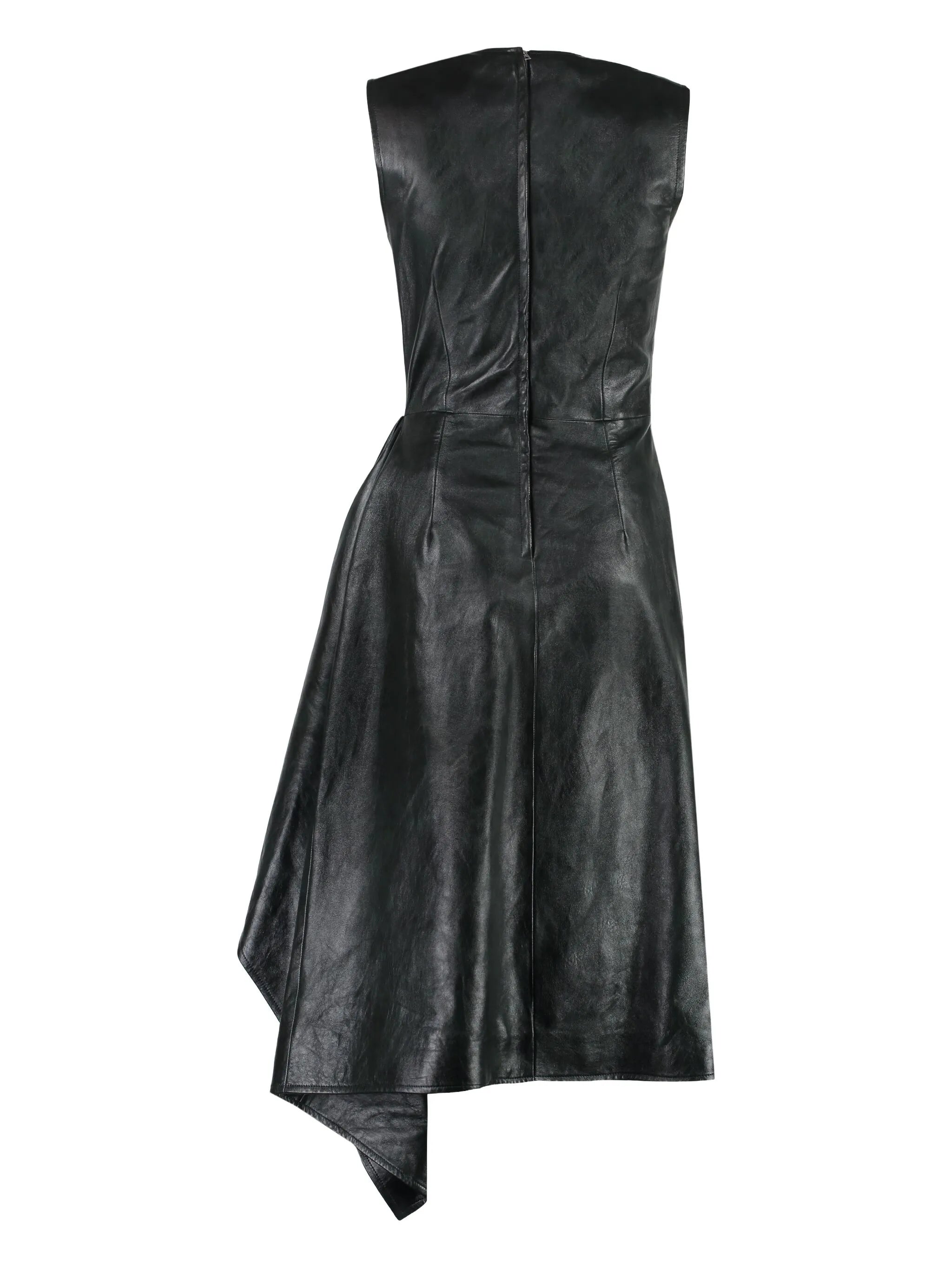 draped leather midi dress