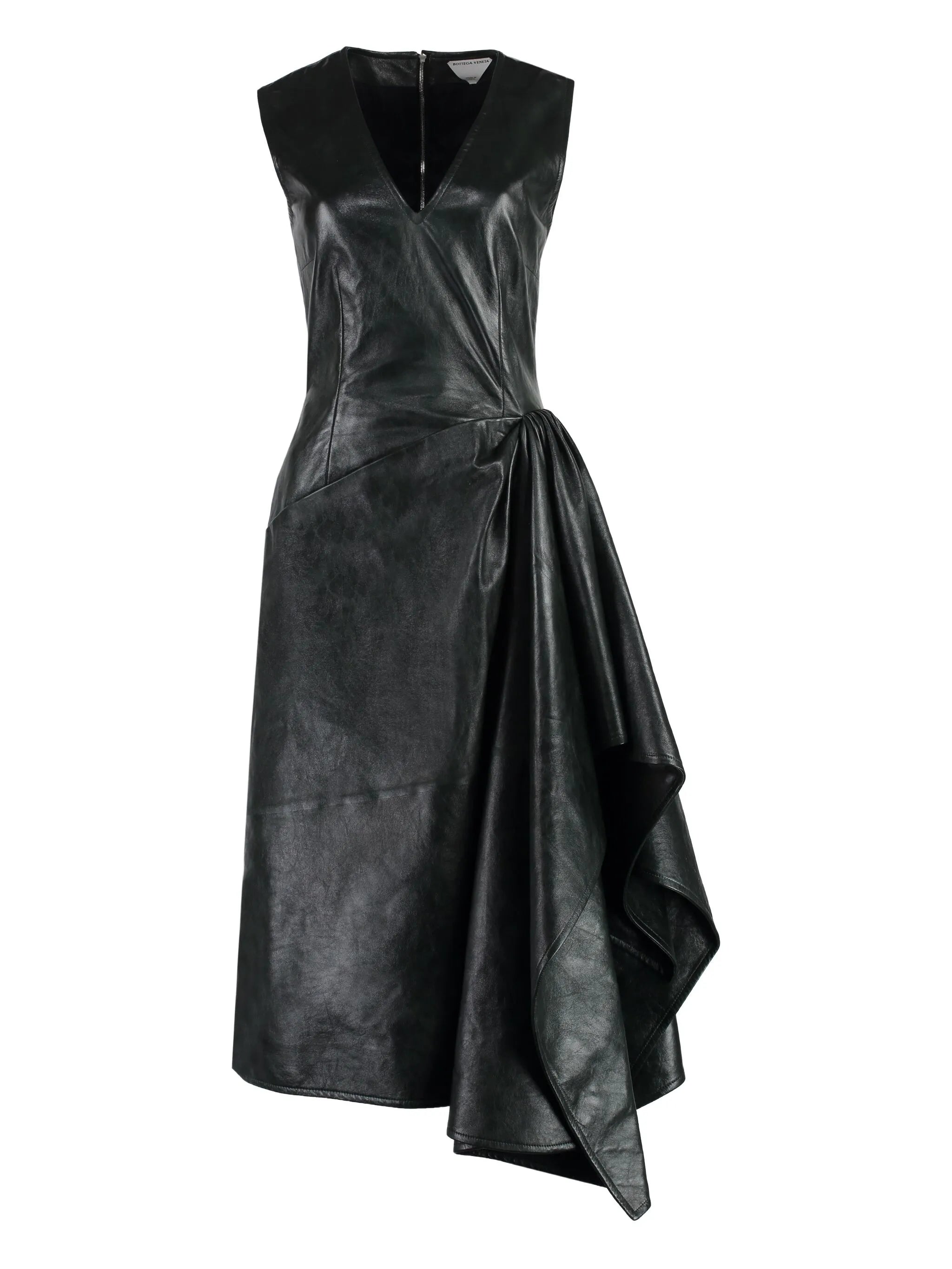 draped leather midi dress