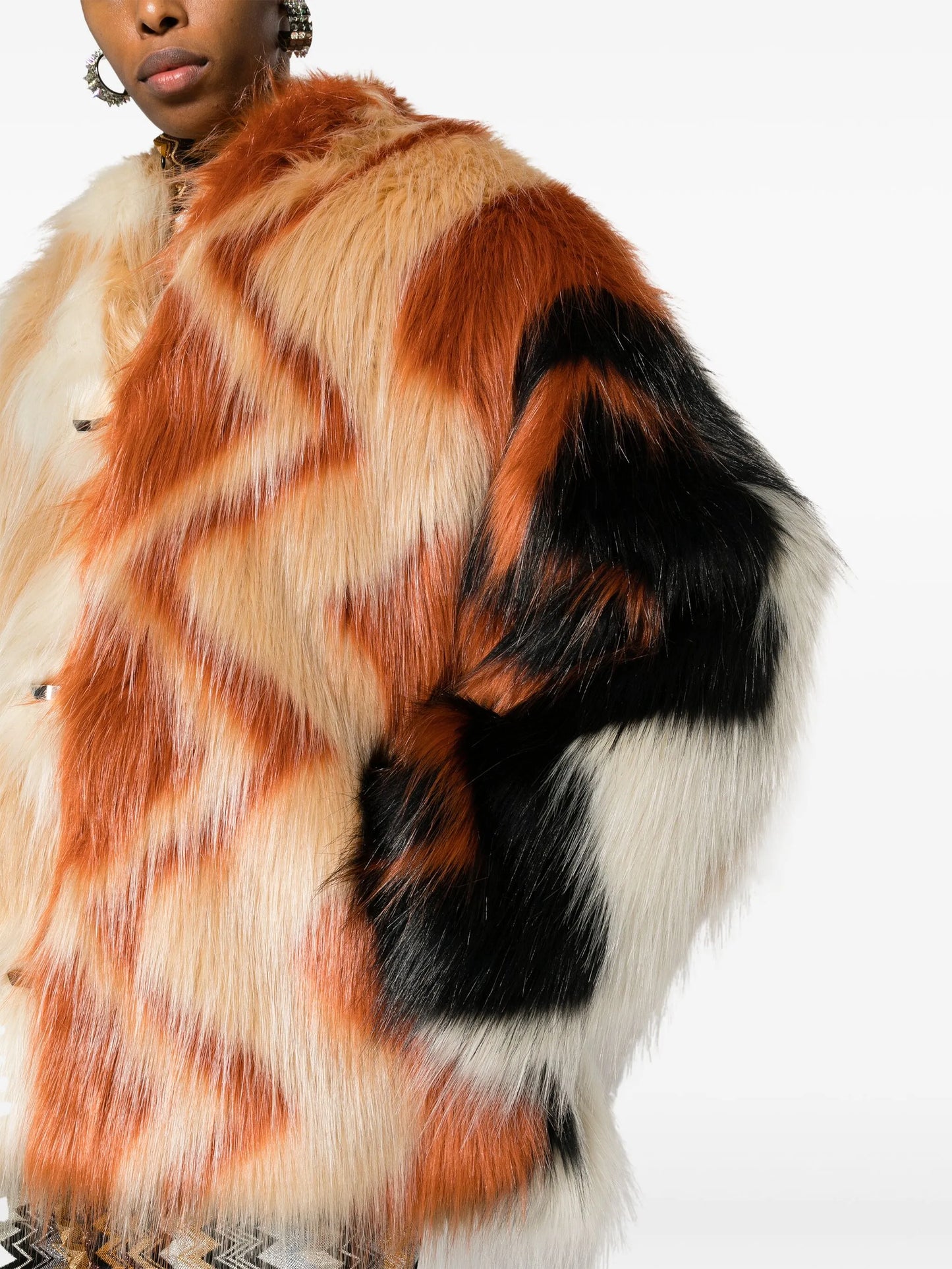 zigzag faux-fur coat