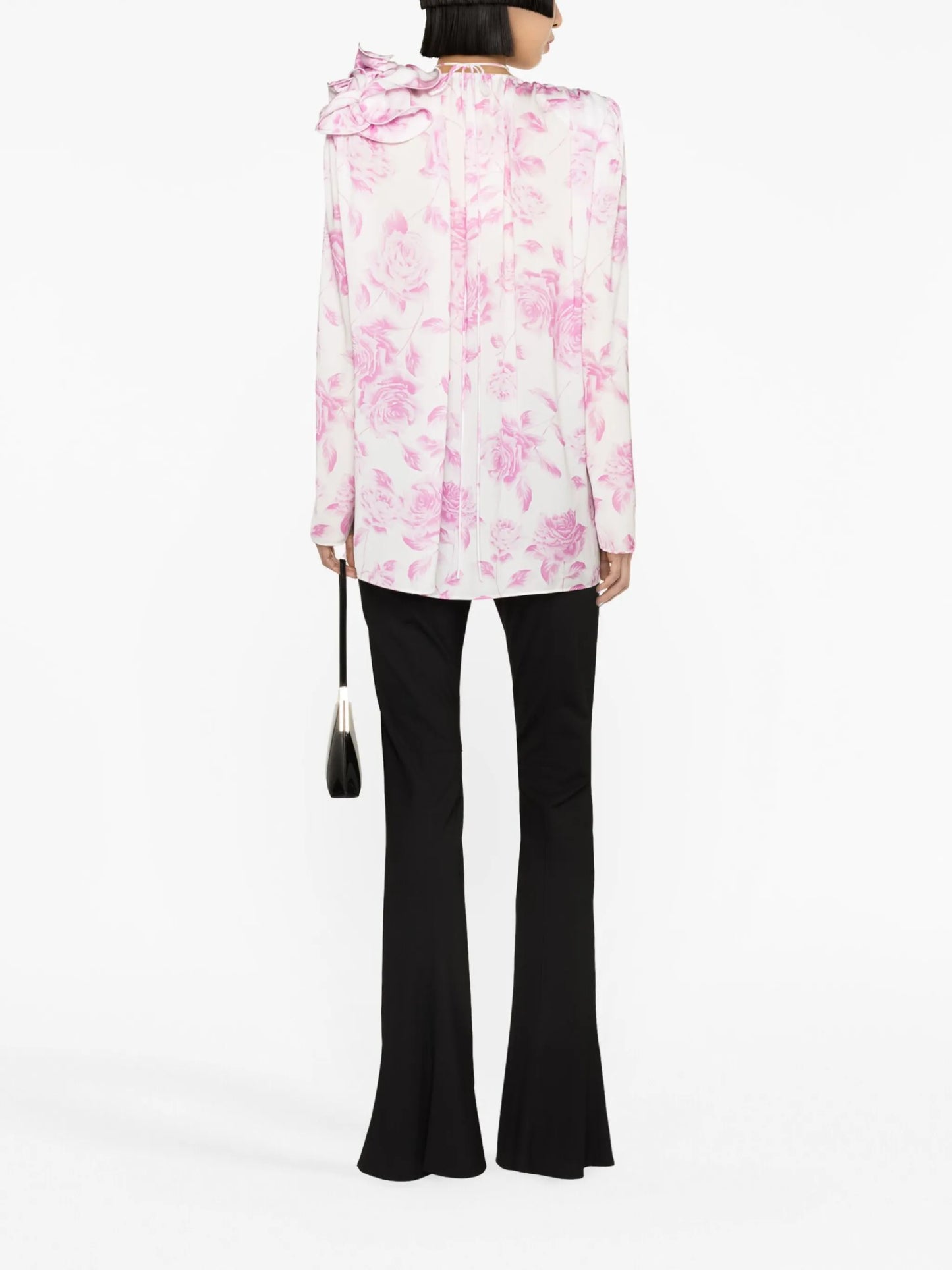 floral-appliqué rose-print blouse