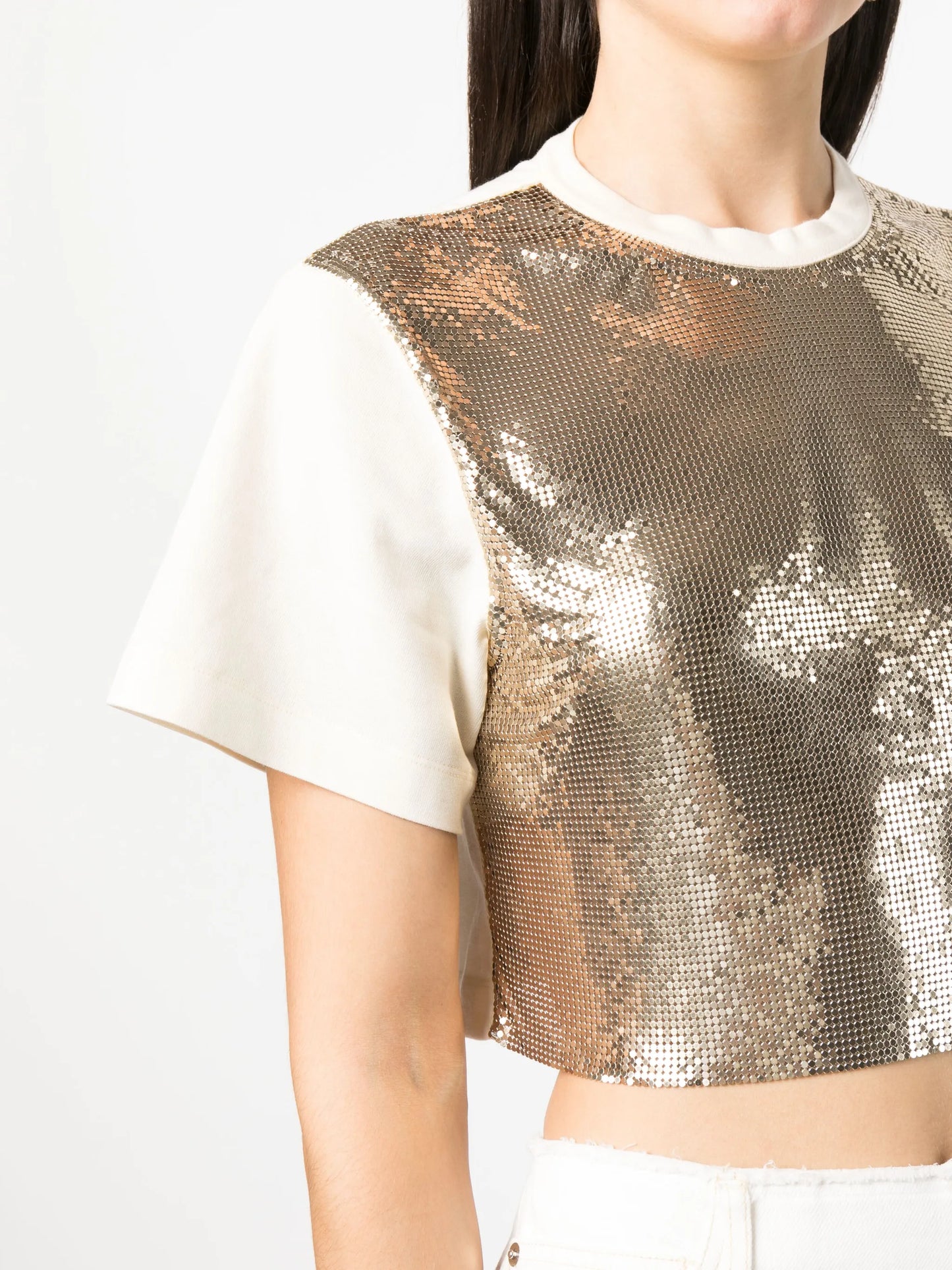 chainmail-panel cropped T-shirt