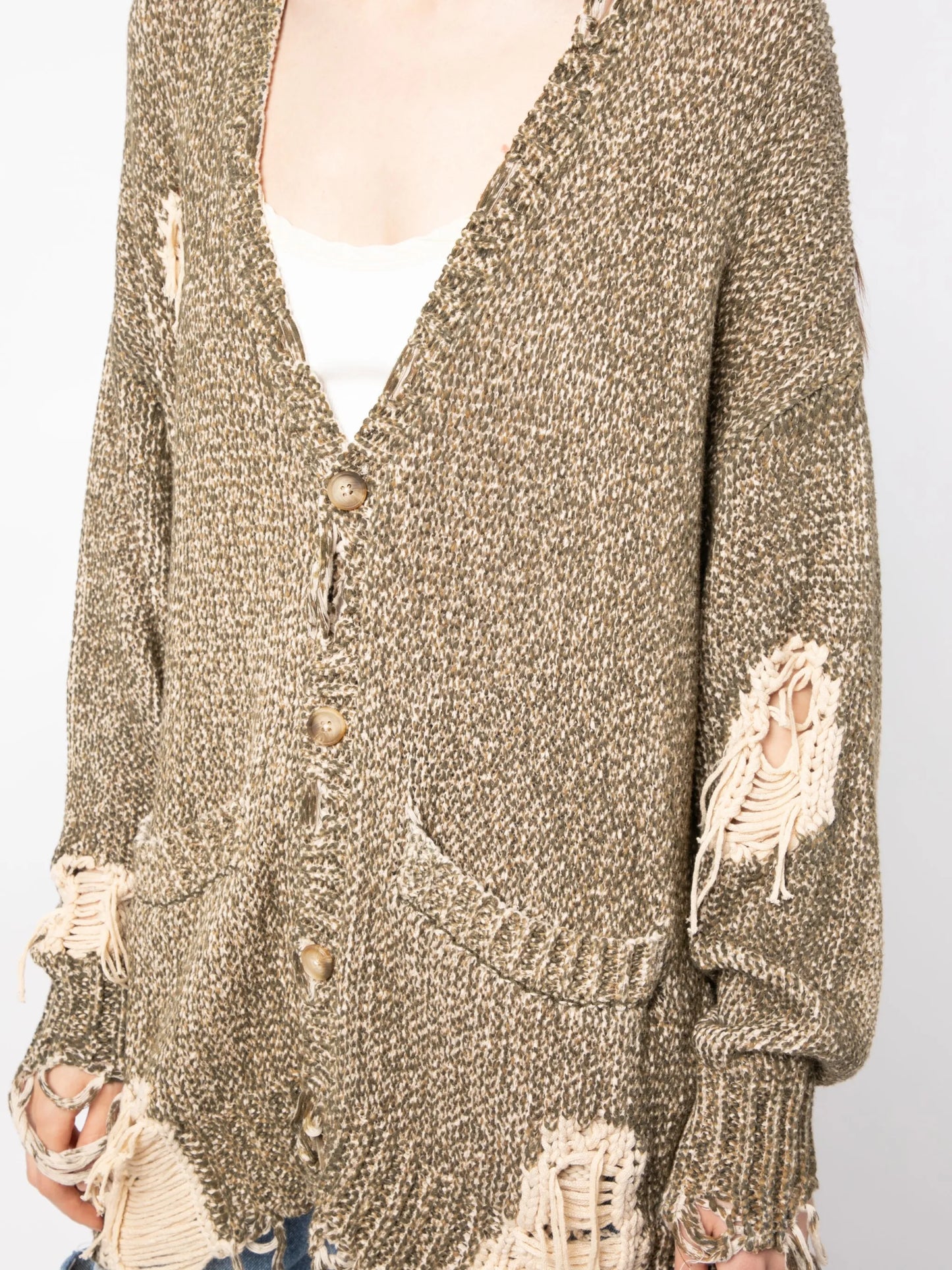 Jumbo distressed tweed-print cardigan