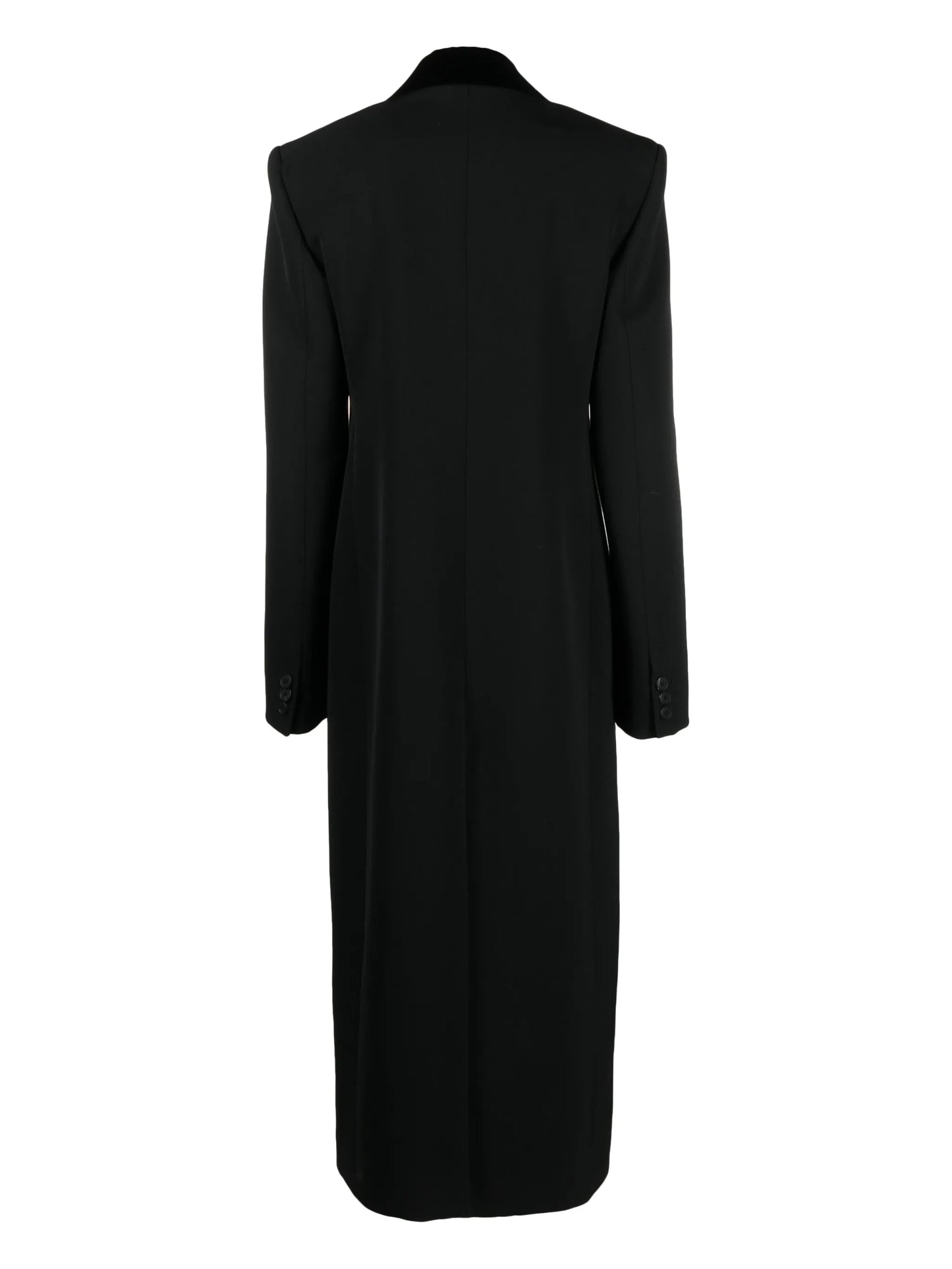 double-breasted velvet-trim wool coat